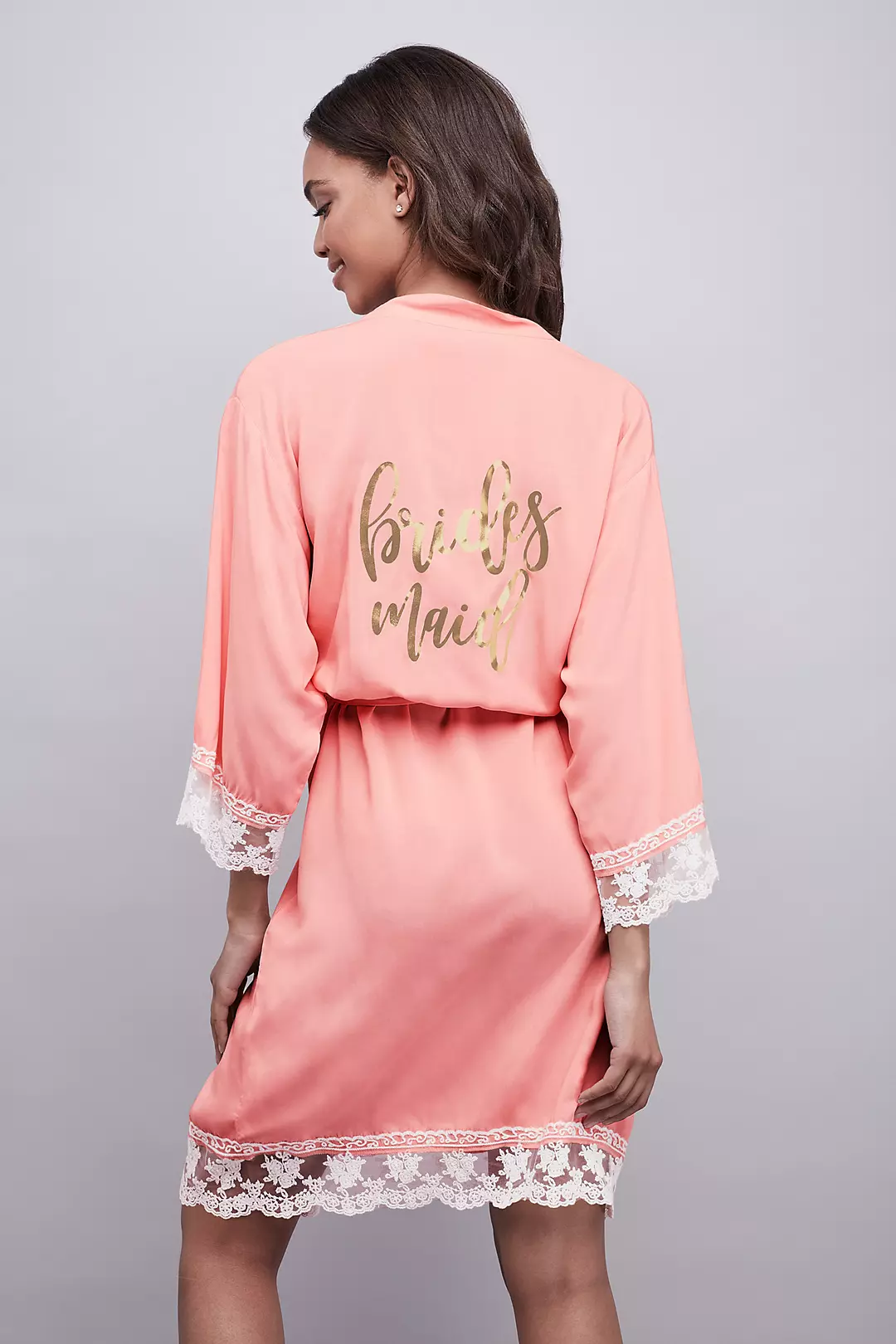 Lace-Trimmed Bridesmaid Robe with Gold Foil Print - Image 2