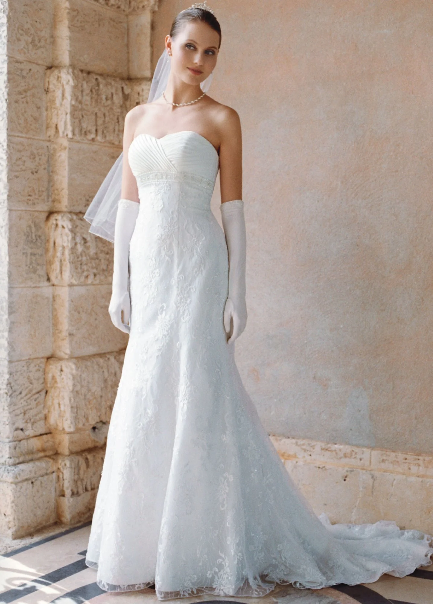 Lace Trumpet Gown with Beaded Waist