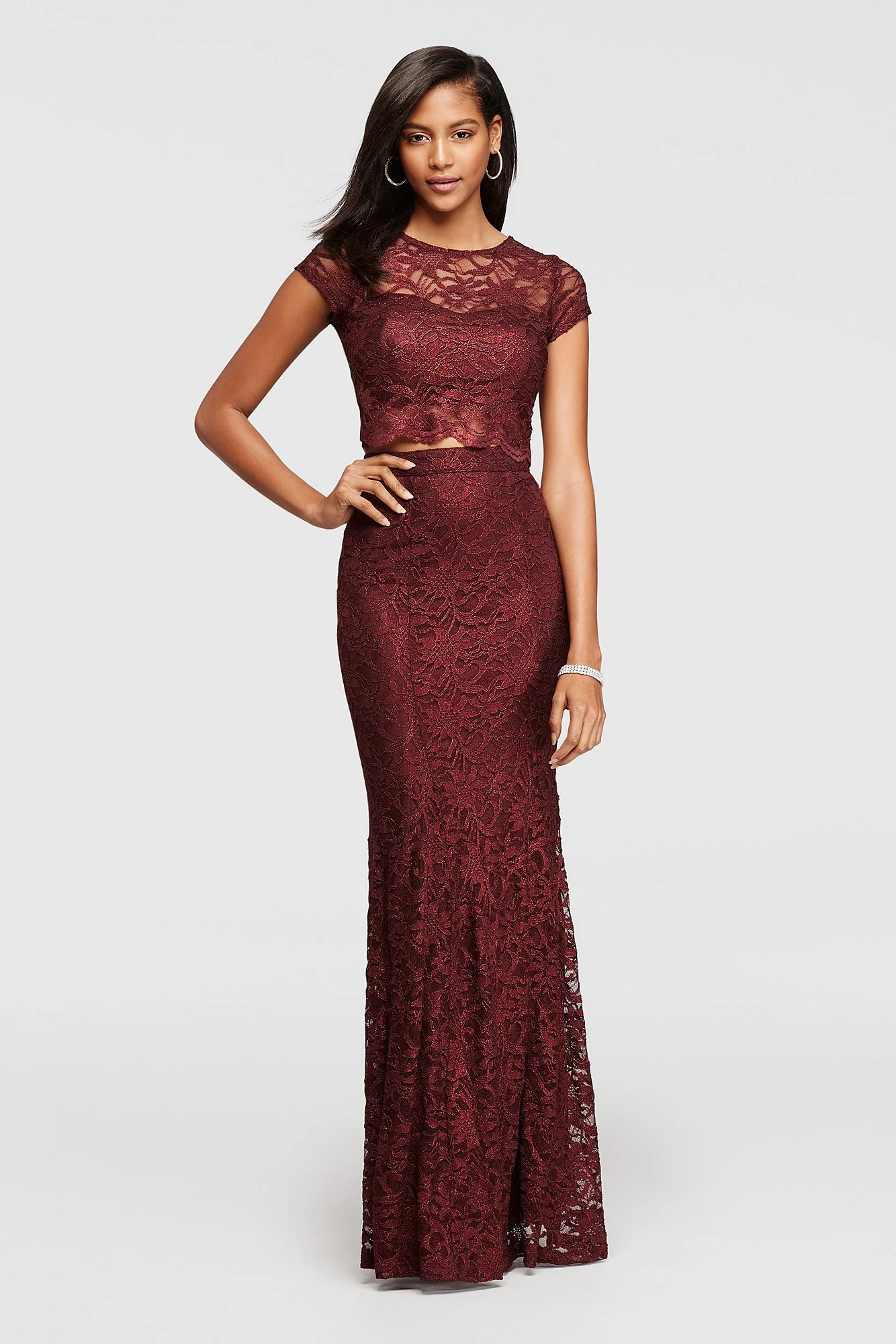 Lace Two Piece Dress with Cap Sleeves - Image 2