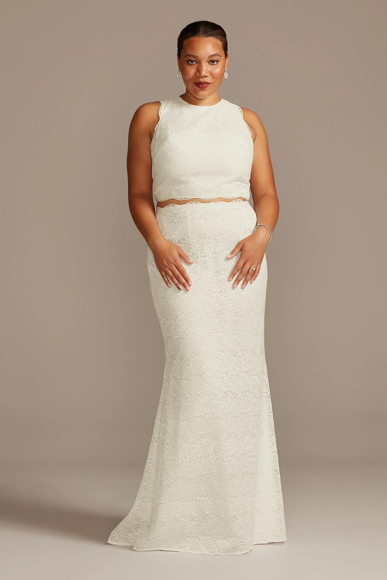 Lace Two-Piece Scalloped Plus Size Wedding Dress - Image 2