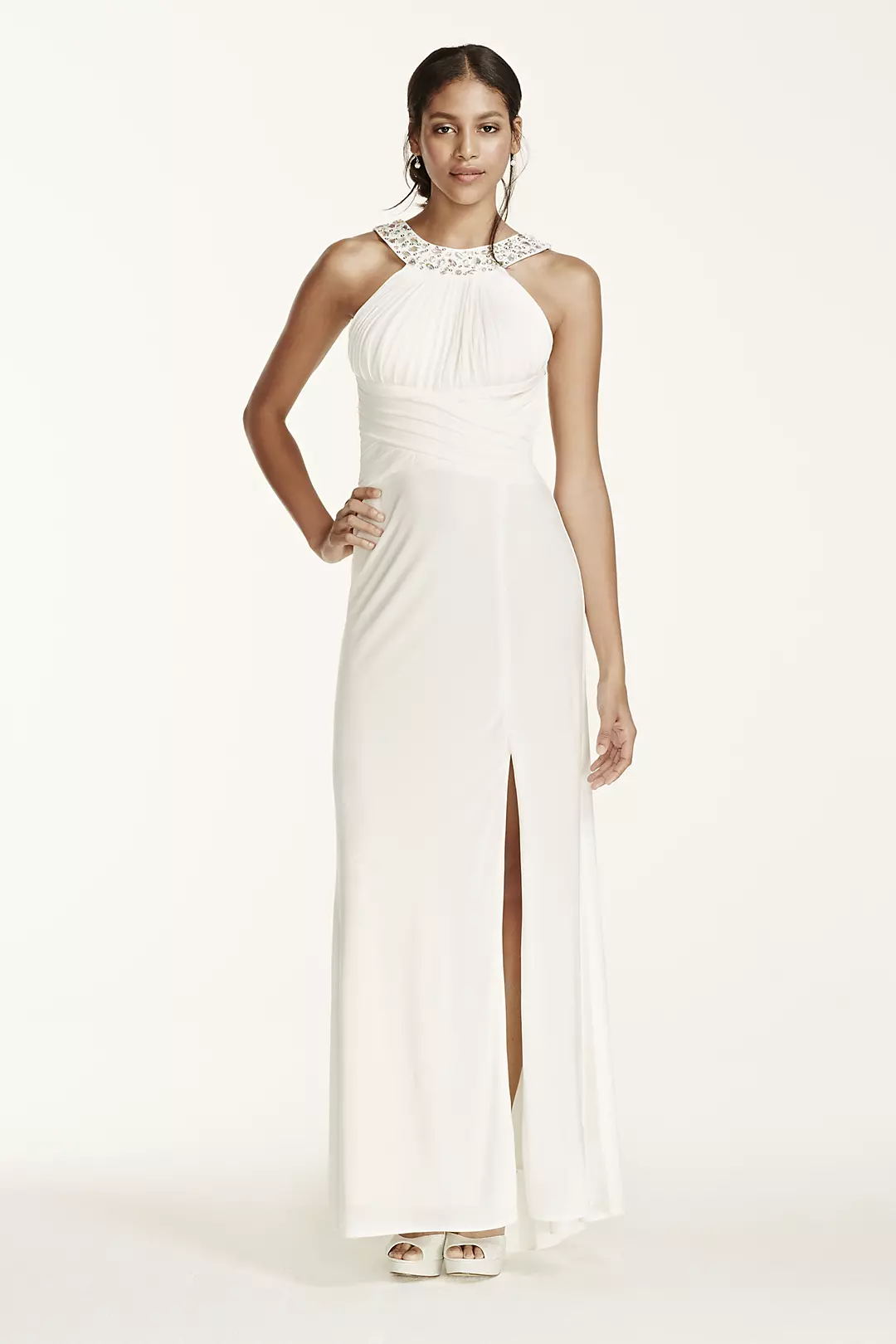Lace Up Back Embellished Halter Jersey Dress - Image 2