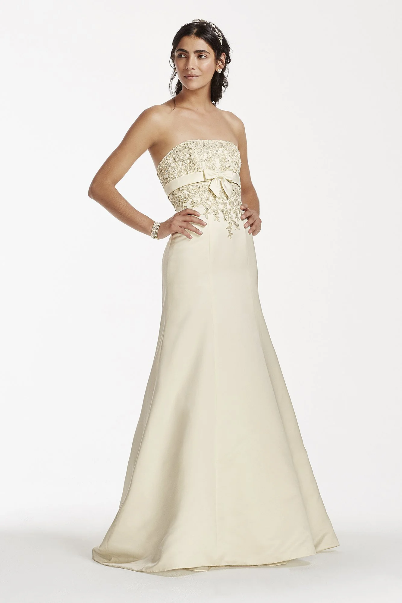 Lace Wedding Dress with Beaded Metallic Lace - Image 3