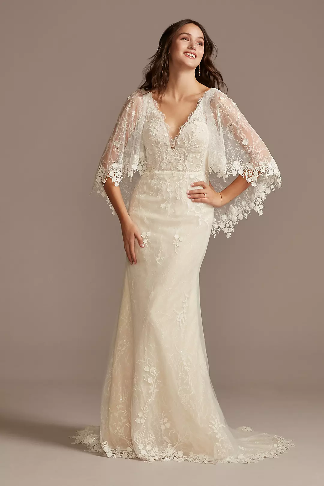 Lace Wedding Dress with Crochet Trim Capelet - Image 24