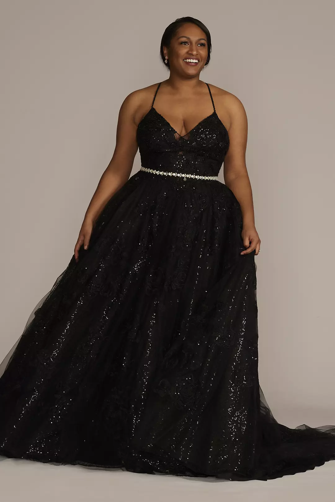 Large Floral Applique Beaded Strap Wedding Dress - Image 18