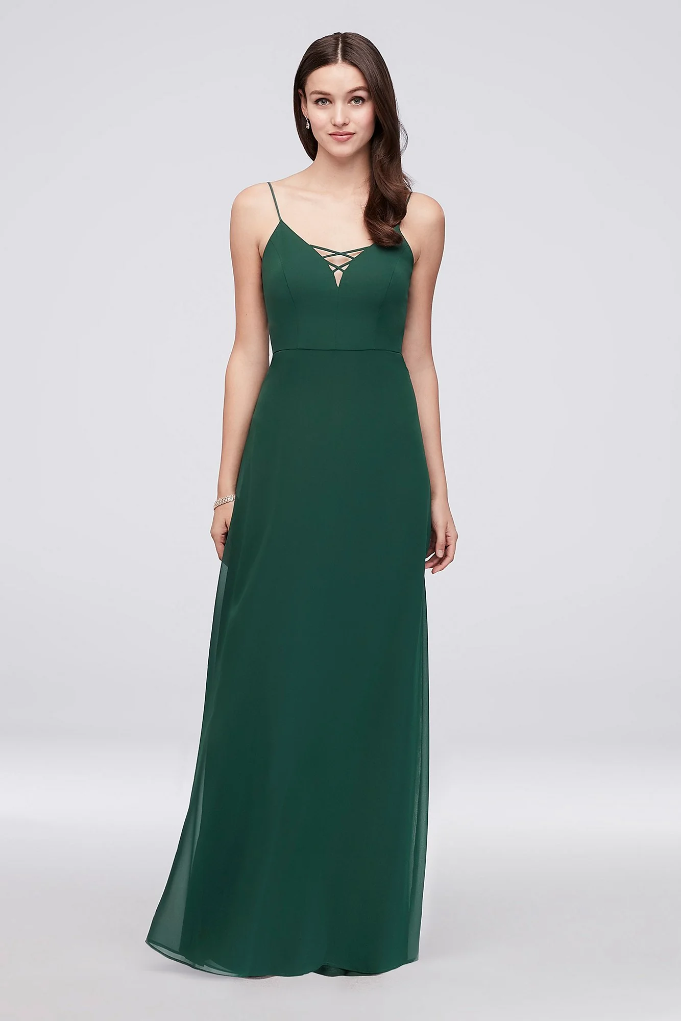 Lattice Neckline Long Chiffon Bridesmaid Dress - Image 2