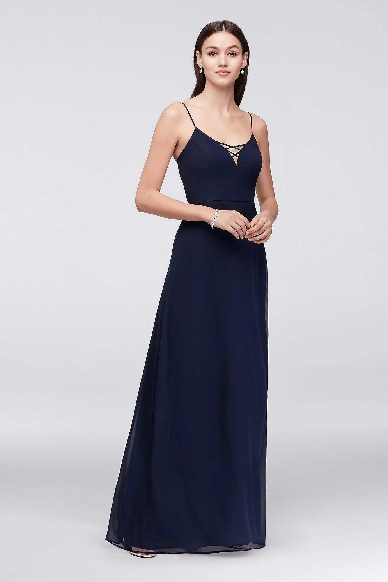 Lattice Neckline Long Chiffon Bridesmaid Dress - Image 3