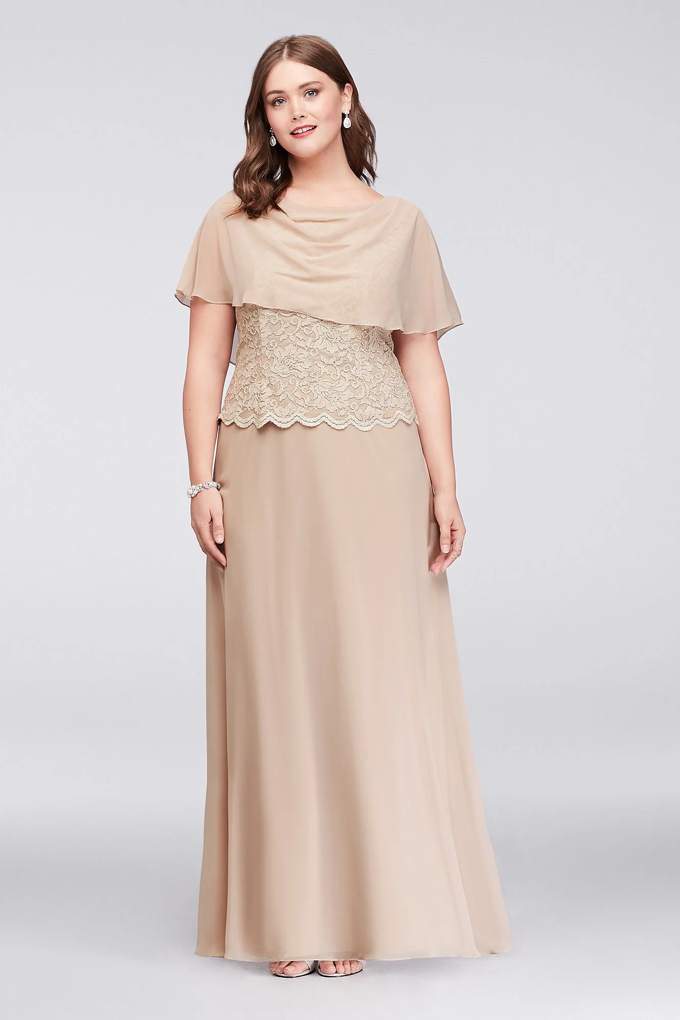 Layered Chiffon and Lace Plus Size Caplet Dress