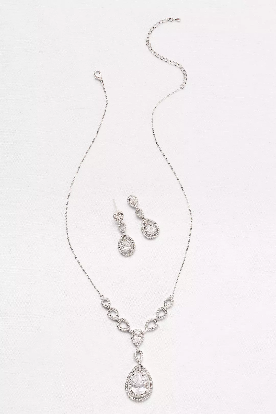 Layered Cubic Zirconia Necklace and Earring Set - Image 2