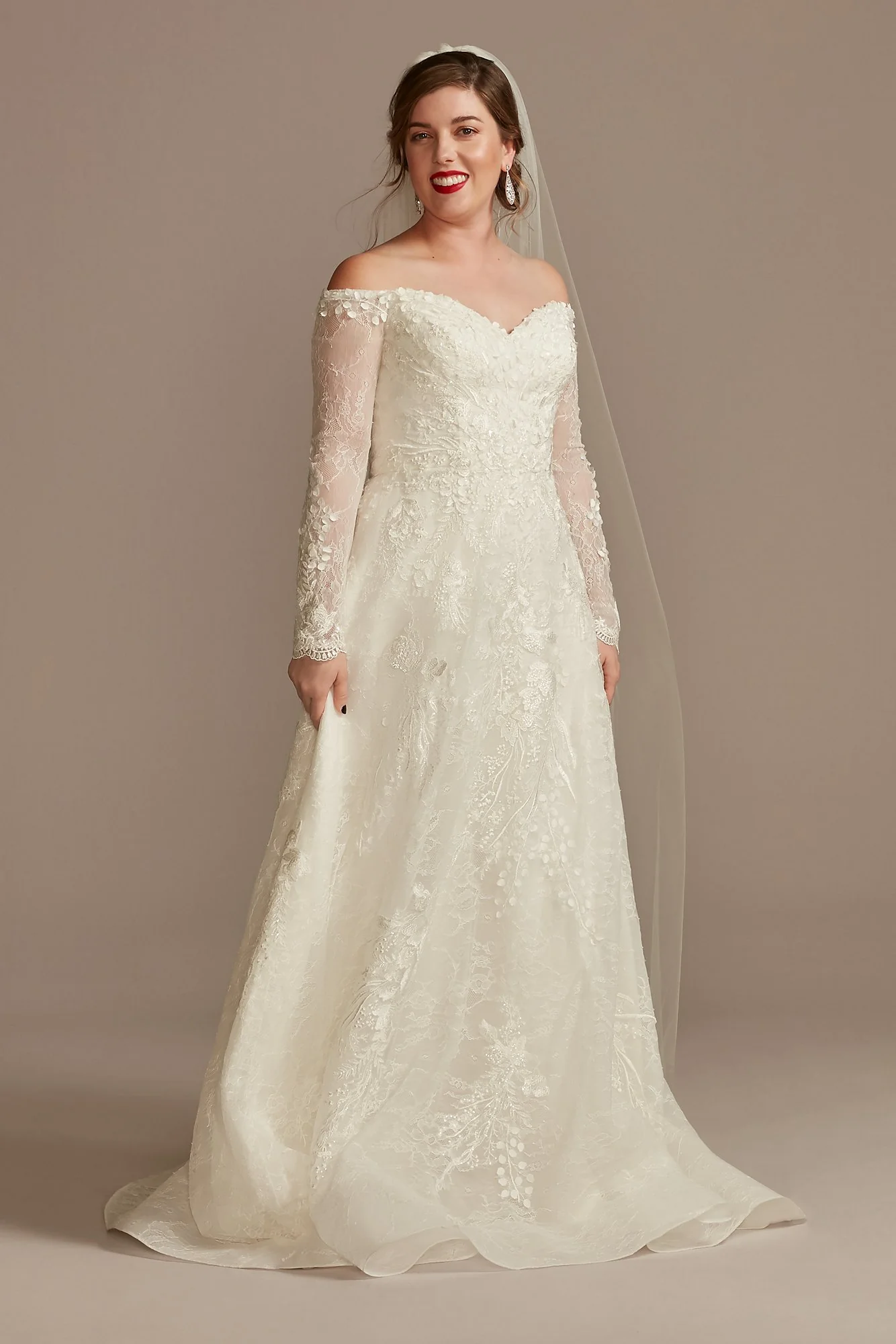 Leafy Applique Lace Off the Shoulder Wedding Dress