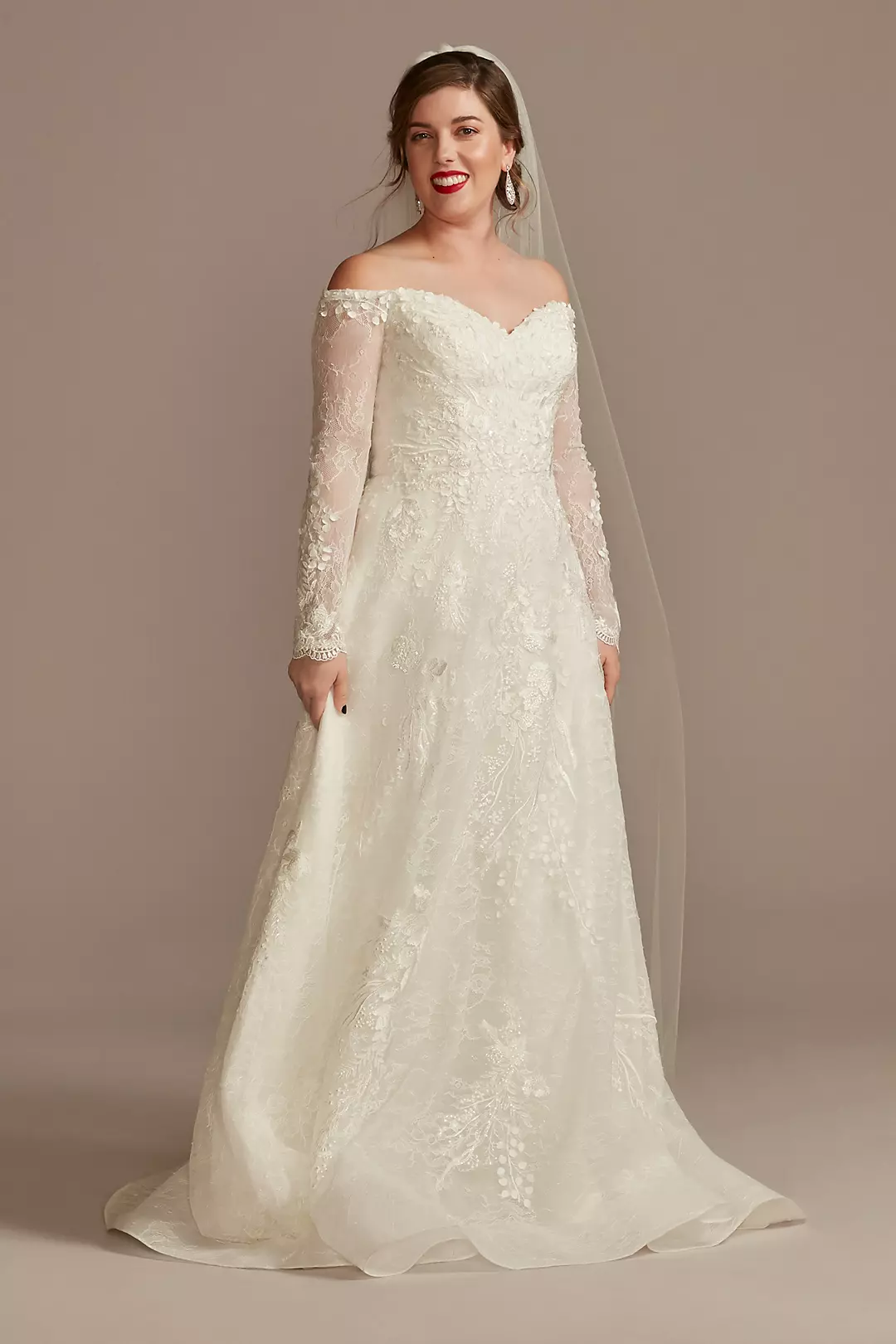 Leafy Applique Lace Off the Shoulder Wedding Dress - Image 10