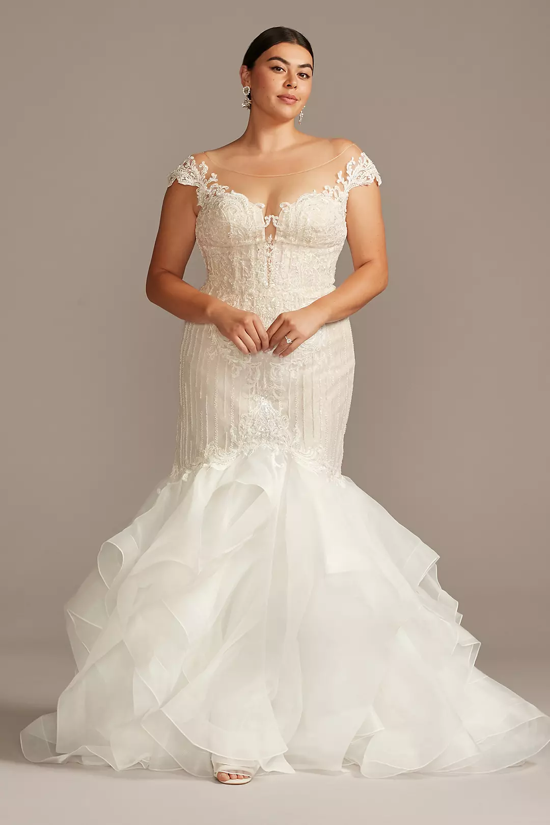 Linear Beaded Applique Mermaid Wedding Dress - Image 26