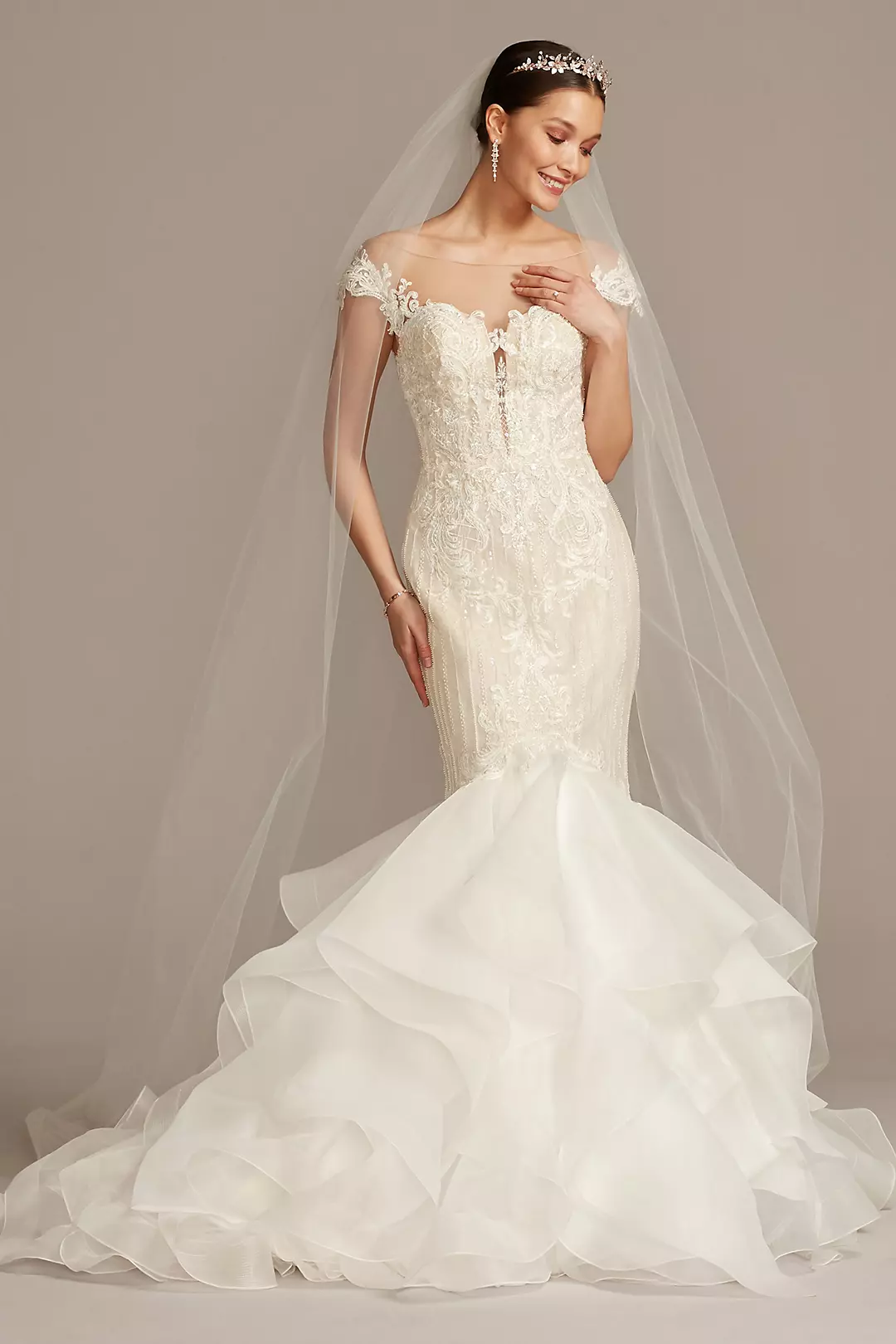 Linear Beaded Applique Mermaid Wedding Dress - Image 9