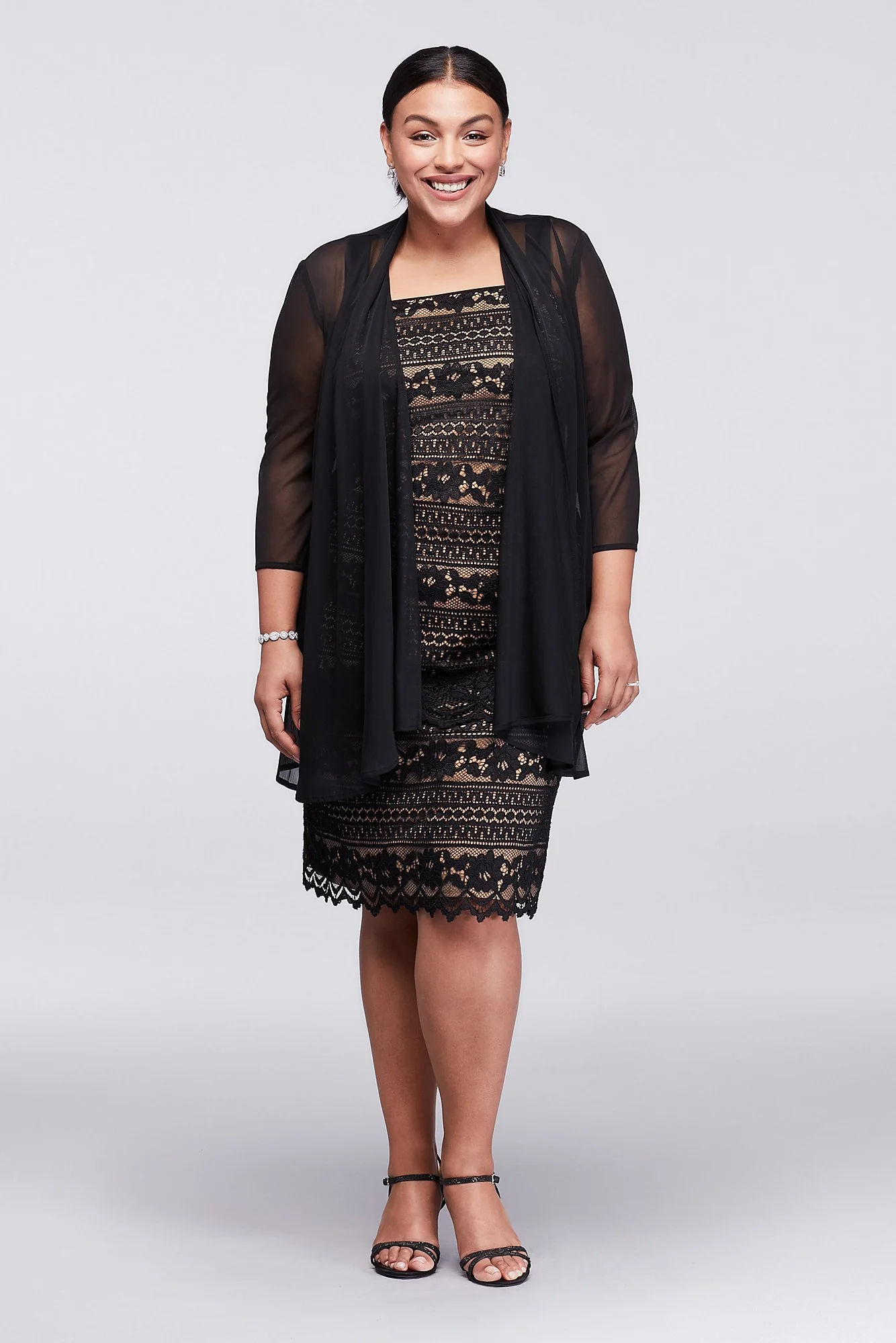 Linear Lace Plus Size Dress with Sheer Jacket