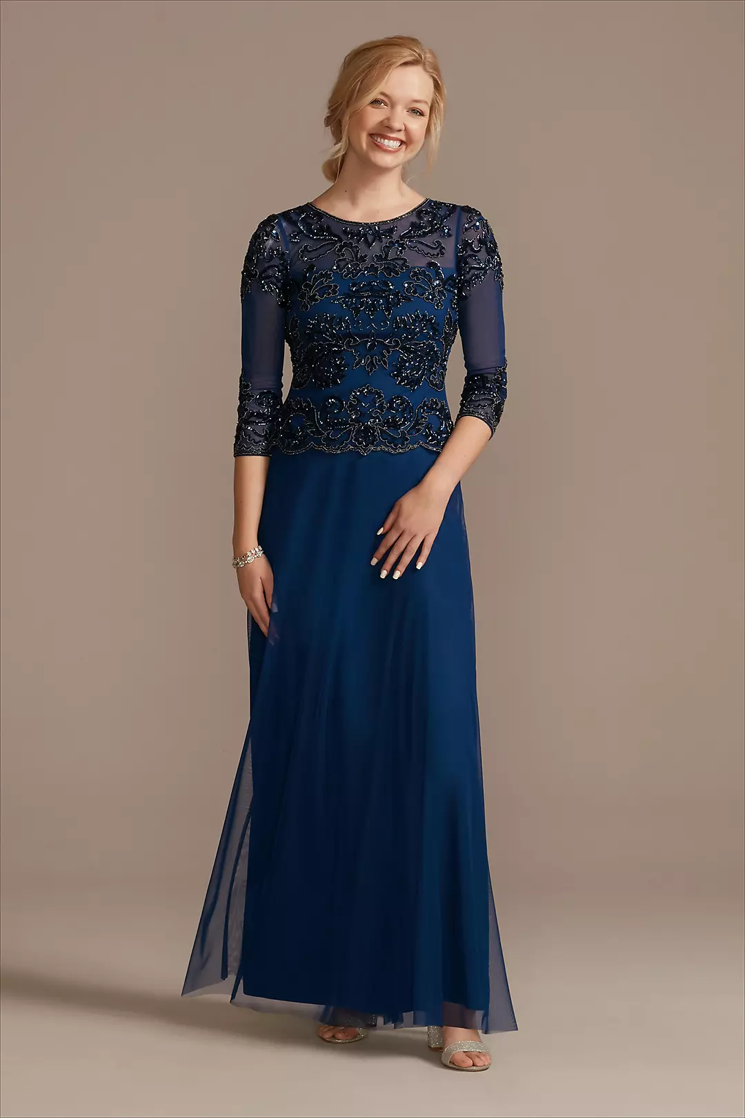 Beaded Three-Fourth Sleeve Scoopneck A-Line Dress - Image 6