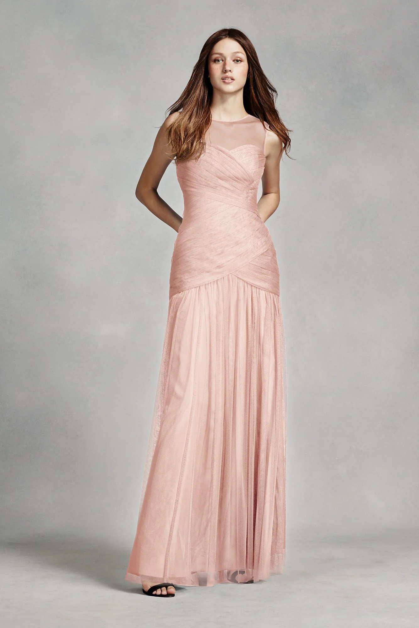 Long Bobbin Net Dress with Illusion Neckline - Image 12