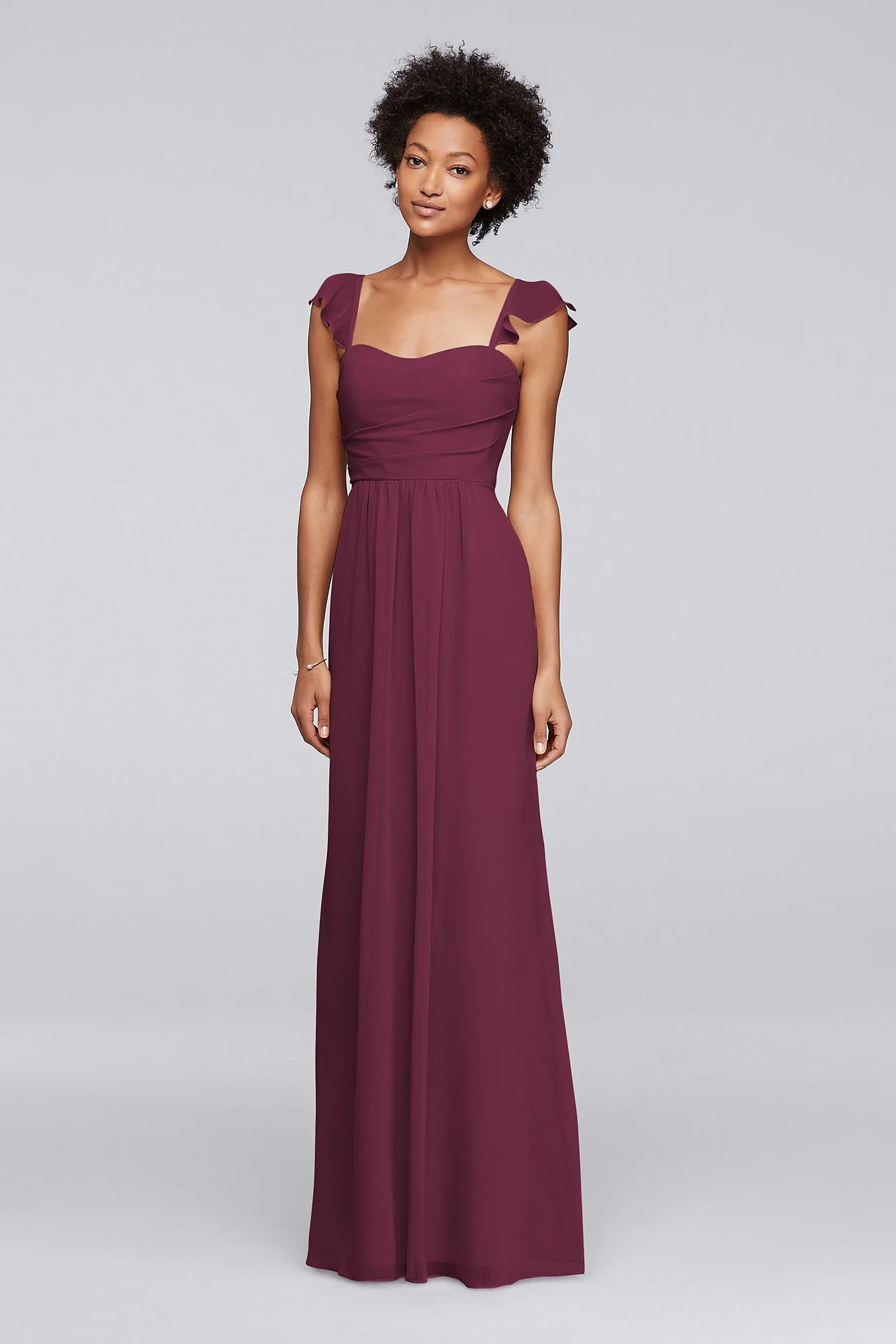 Long Bridesmaid Dress with Flutter Cap Sleeves - Image 103