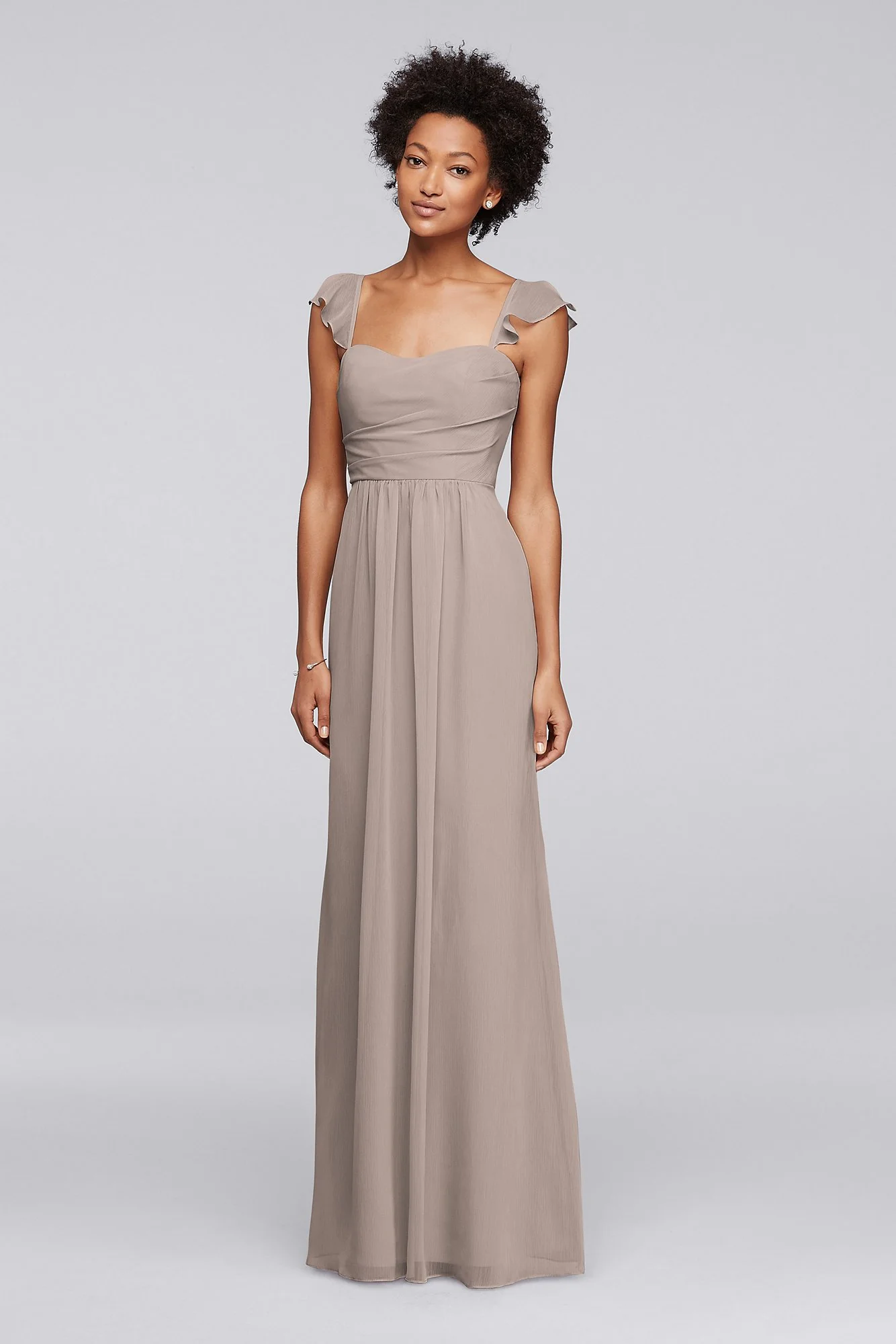 Long Bridesmaid Dress with Flutter Cap Sleeves - Image 14