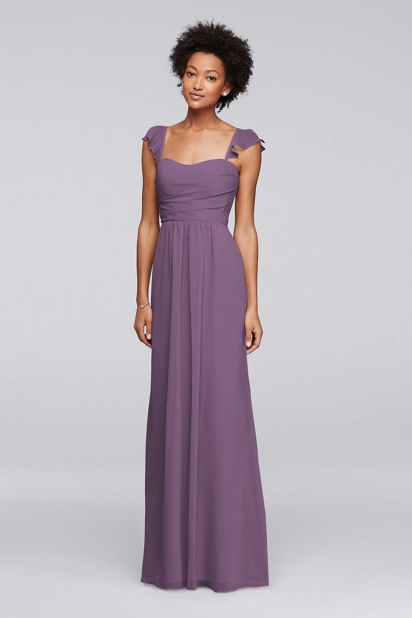 Long Bridesmaid Dress with Flutter Cap Sleeves - Image 18