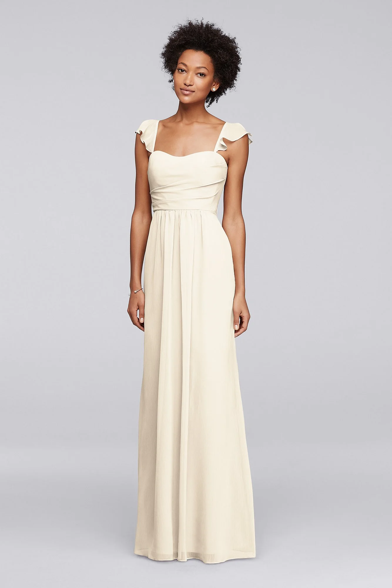 Long Bridesmaid Dress with Flutter Cap Sleeves - Image 39