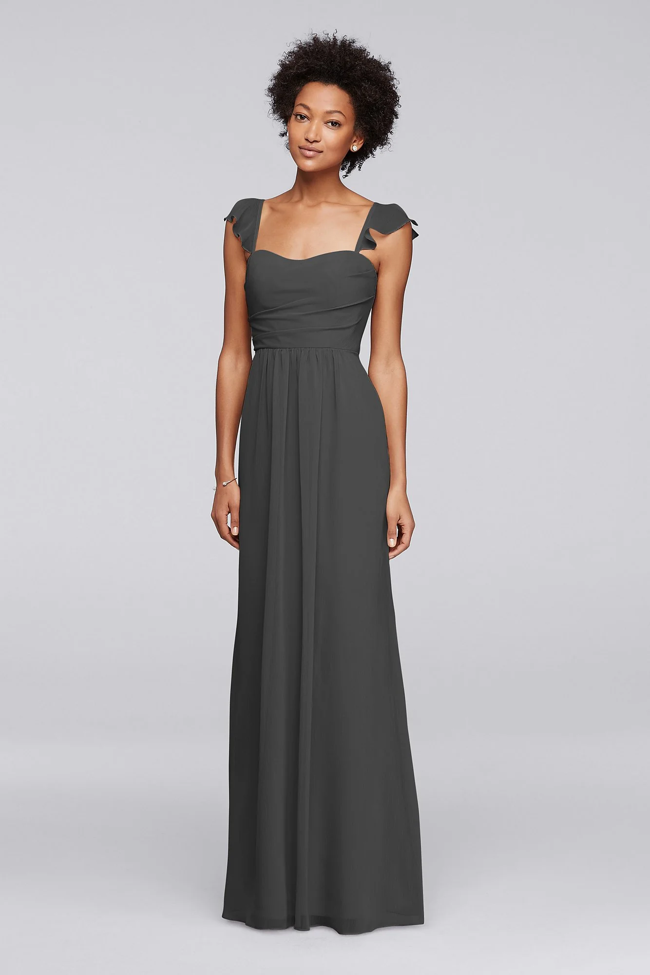 Long Bridesmaid Dress with Flutter Cap Sleeves - Image 60