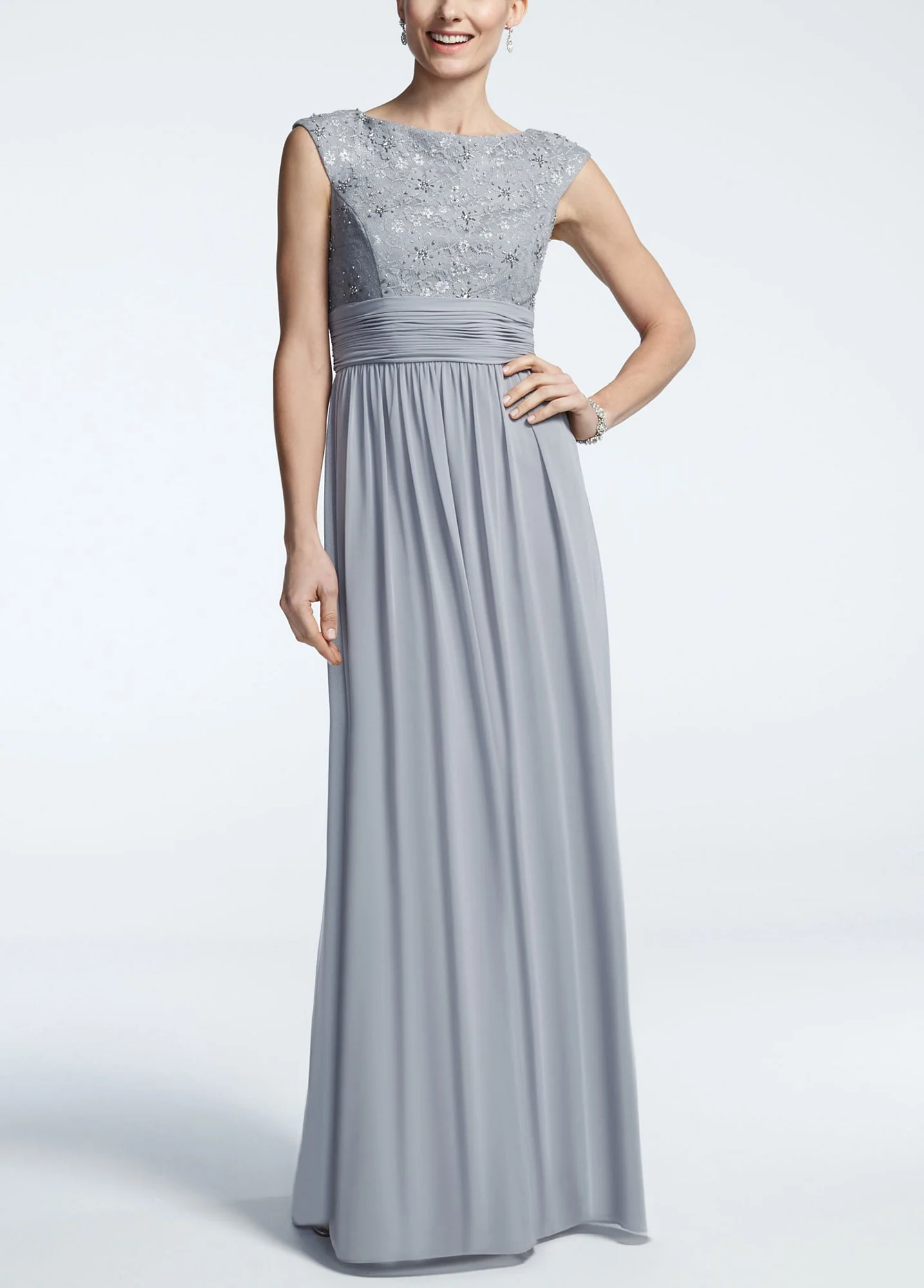 Long Cap Sleeve Dress with Lace Bodice - Image 2