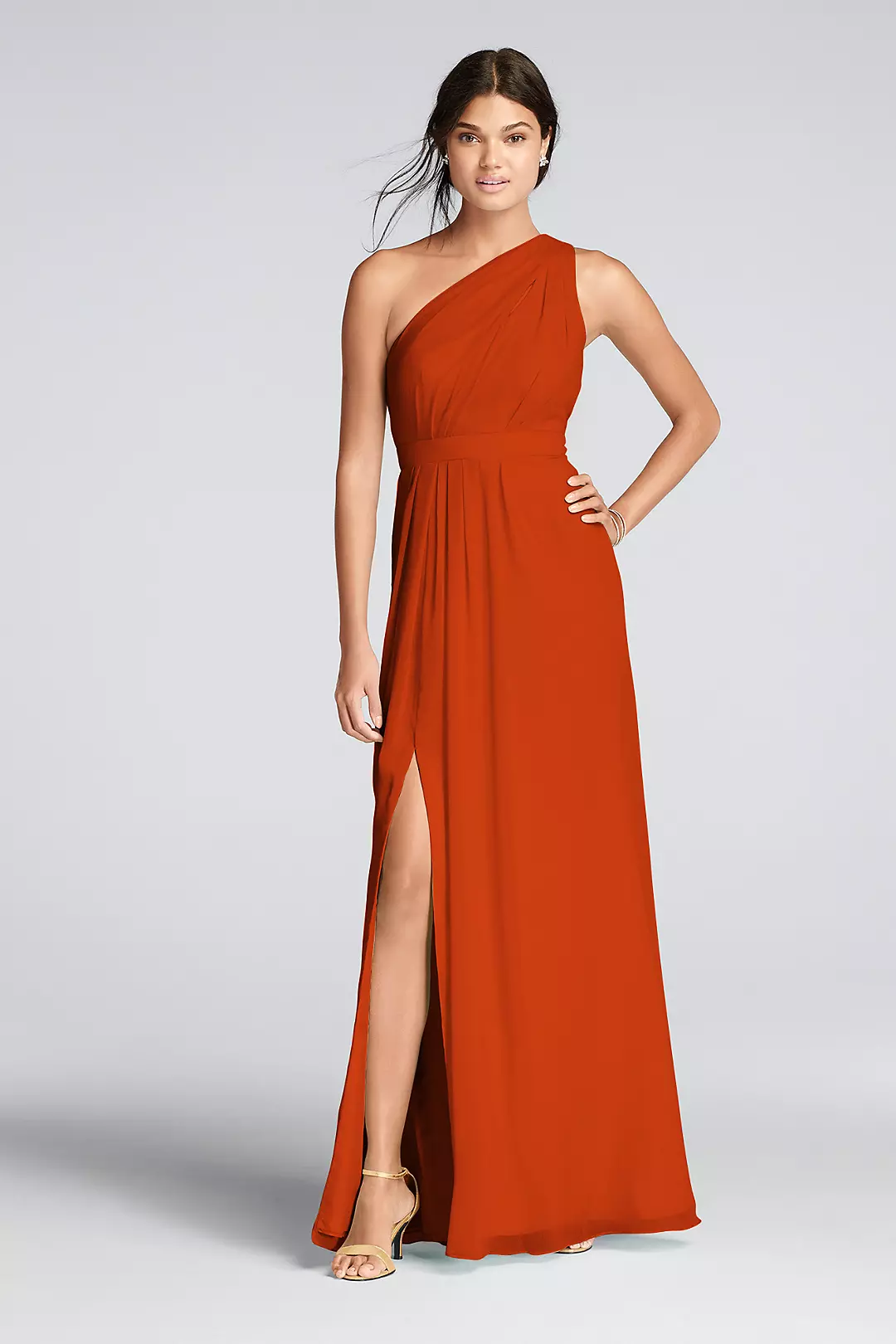 Long One-Shoulder Crinkle Chiffon Dress - Image 10