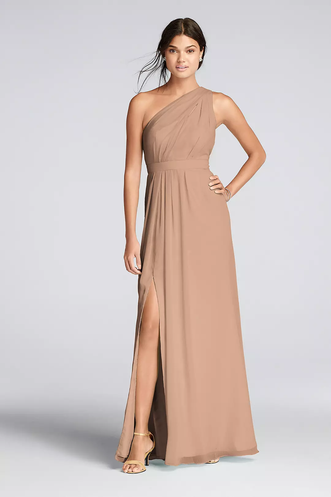 Long One-Shoulder Crinkle Chiffon Dress - Image 15