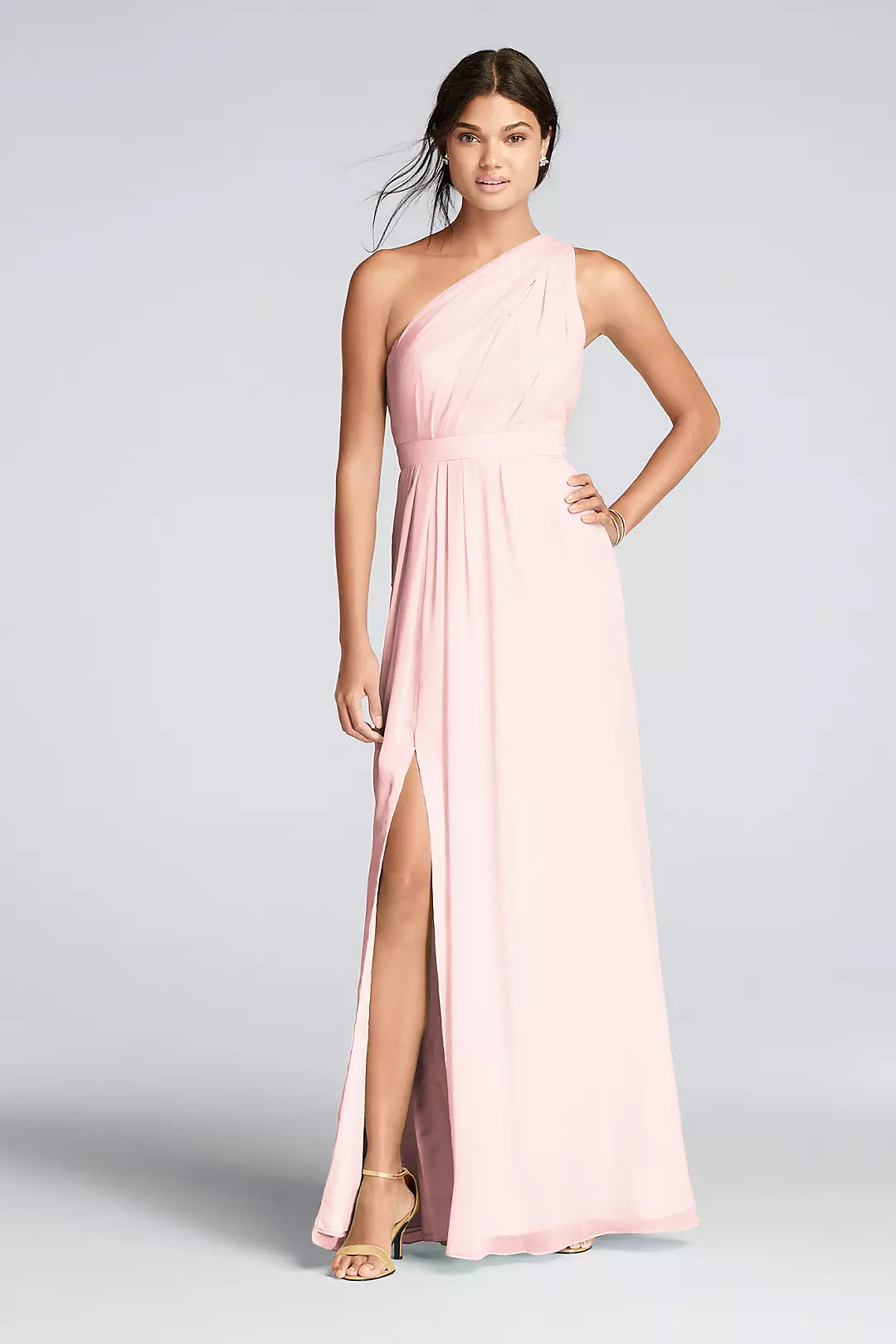 Long One-Shoulder Crinkle Chiffon Dress - Image 17