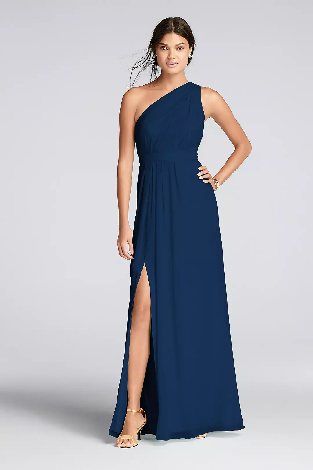 Long One-Shoulder Crinkle Chiffon Dress - Image 18