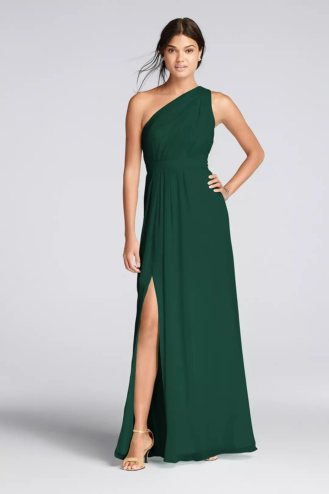 Long One-Shoulder Crinkle Chiffon Dress - Image 2