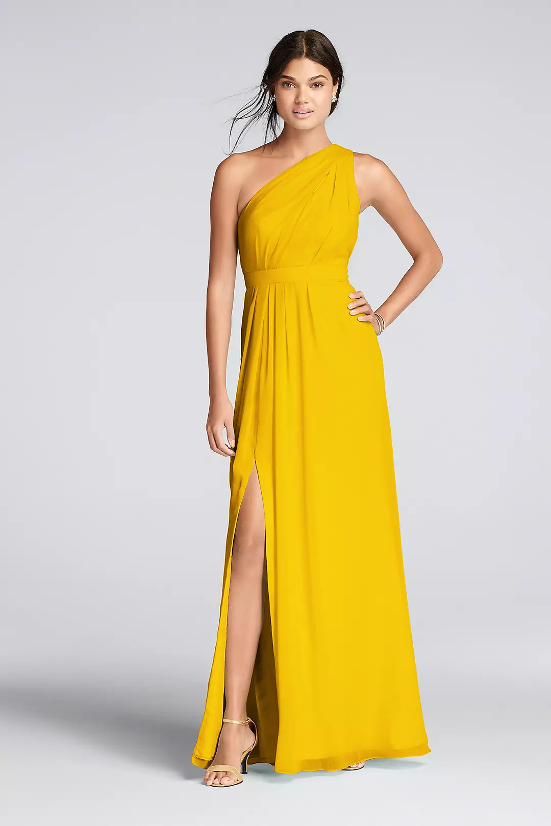Long One-Shoulder Crinkle Chiffon Dress - Image 20