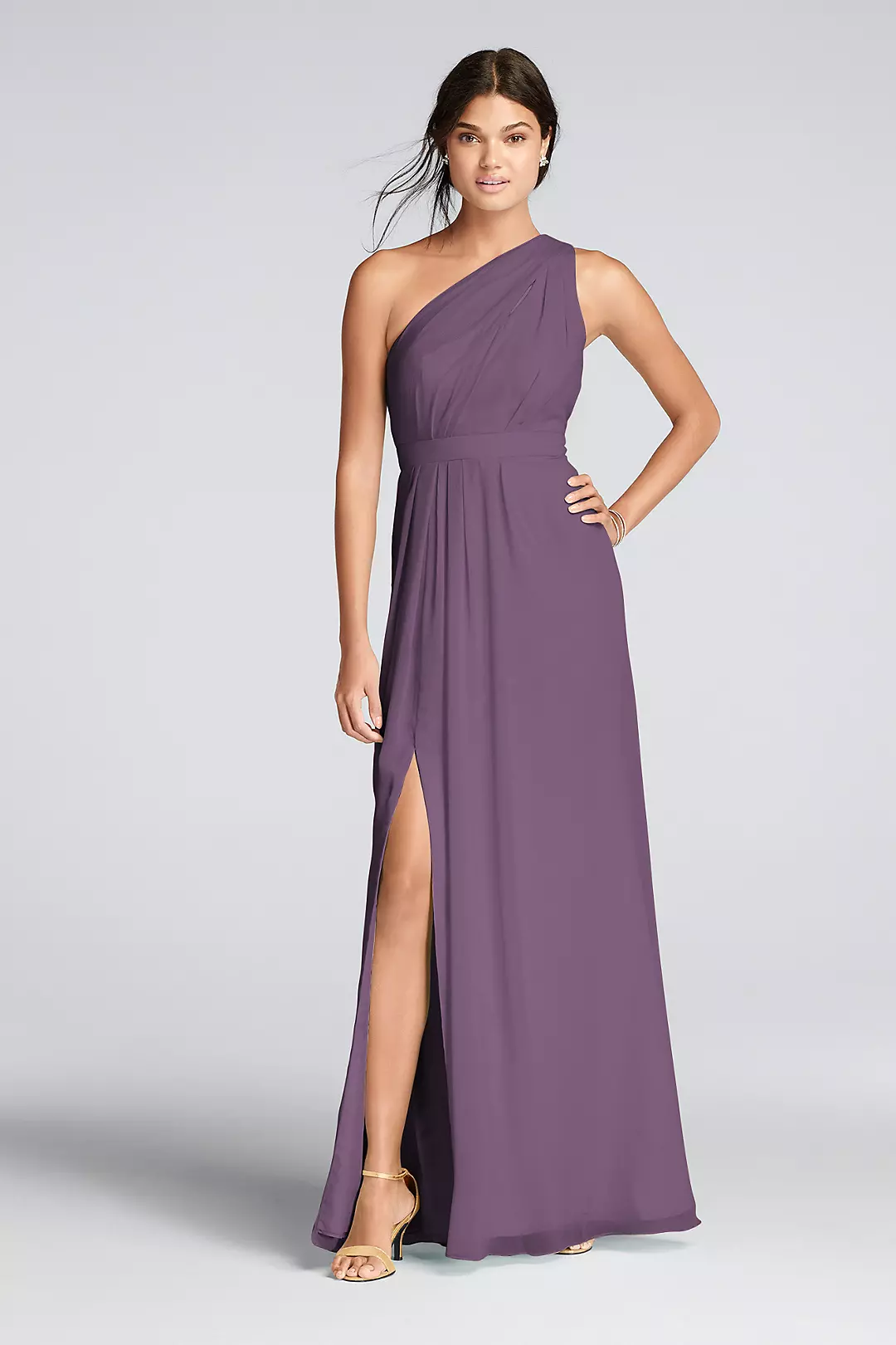 Long One-Shoulder Crinkle Chiffon Dress - Image 23