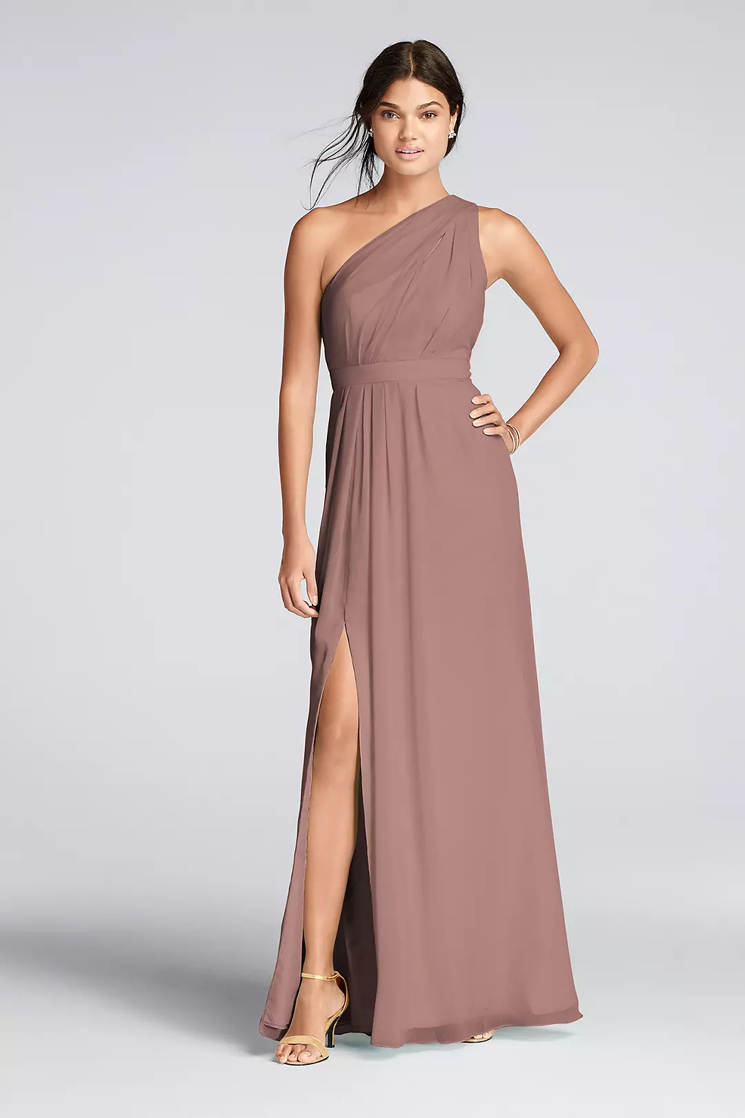 Long One-Shoulder Crinkle Chiffon Dress - Image 24