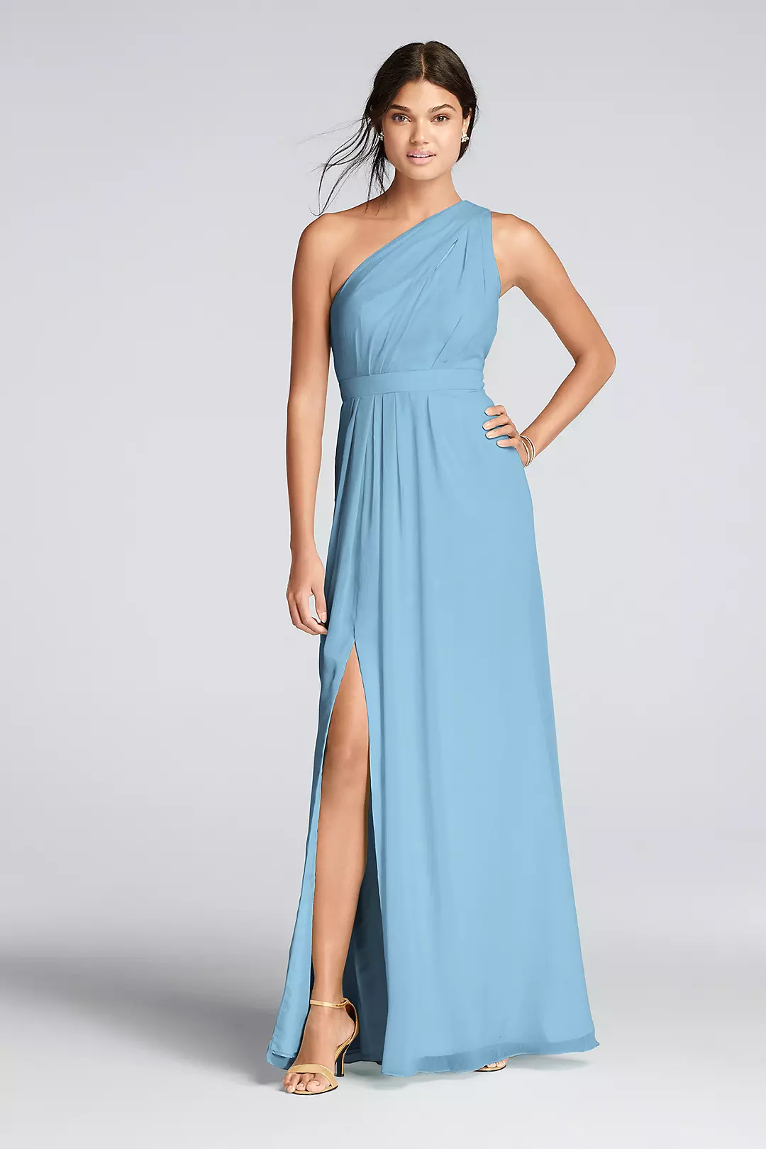 Long One-Shoulder Crinkle Chiffon Dress - Image 27