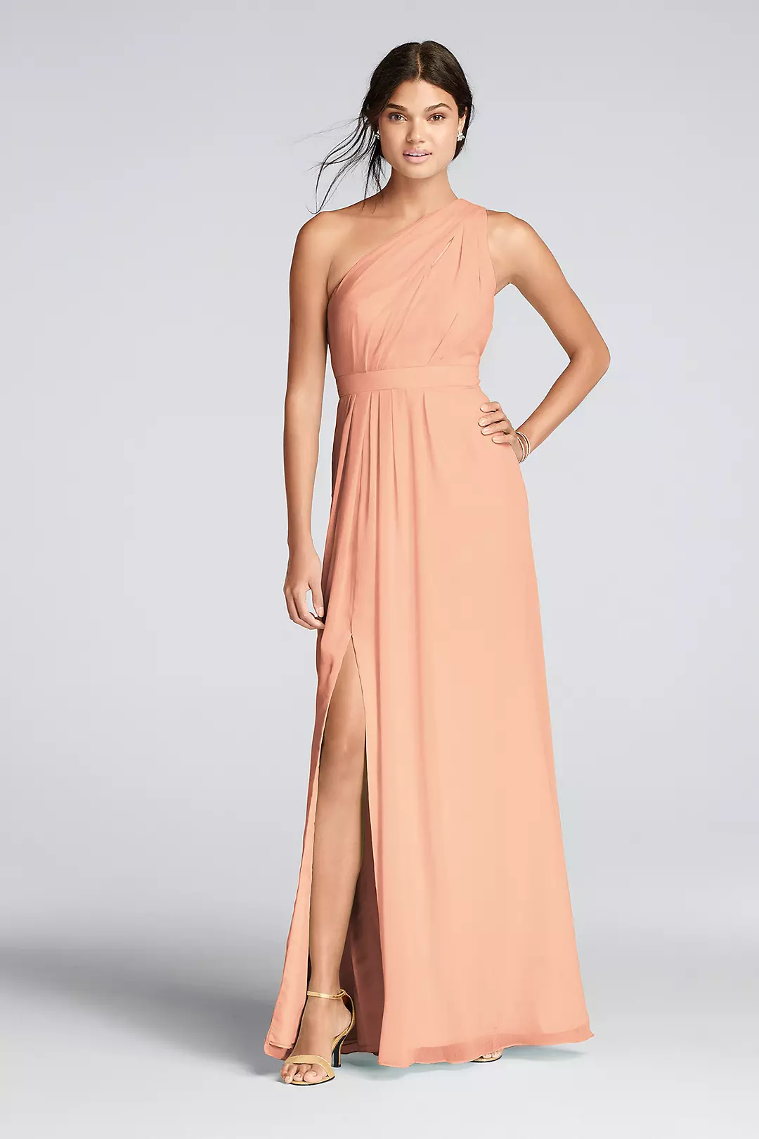 Long One-Shoulder Crinkle Chiffon Dress - Image 28