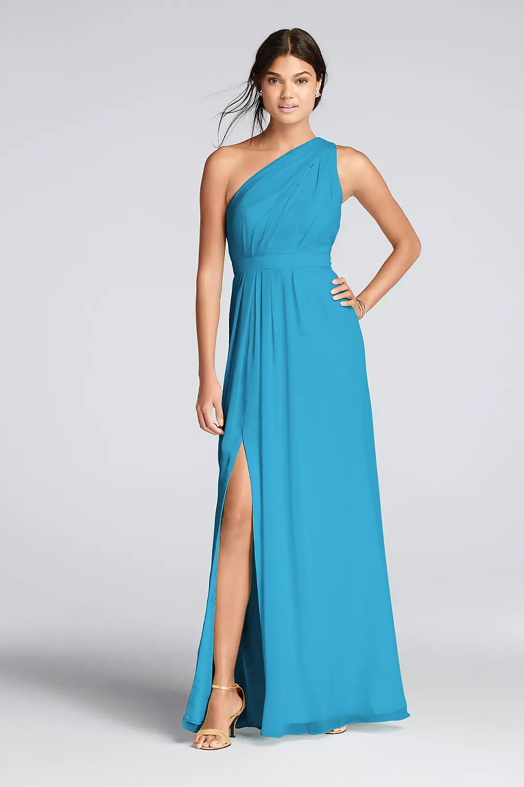 Long One-Shoulder Crinkle Chiffon Dress - Image 29