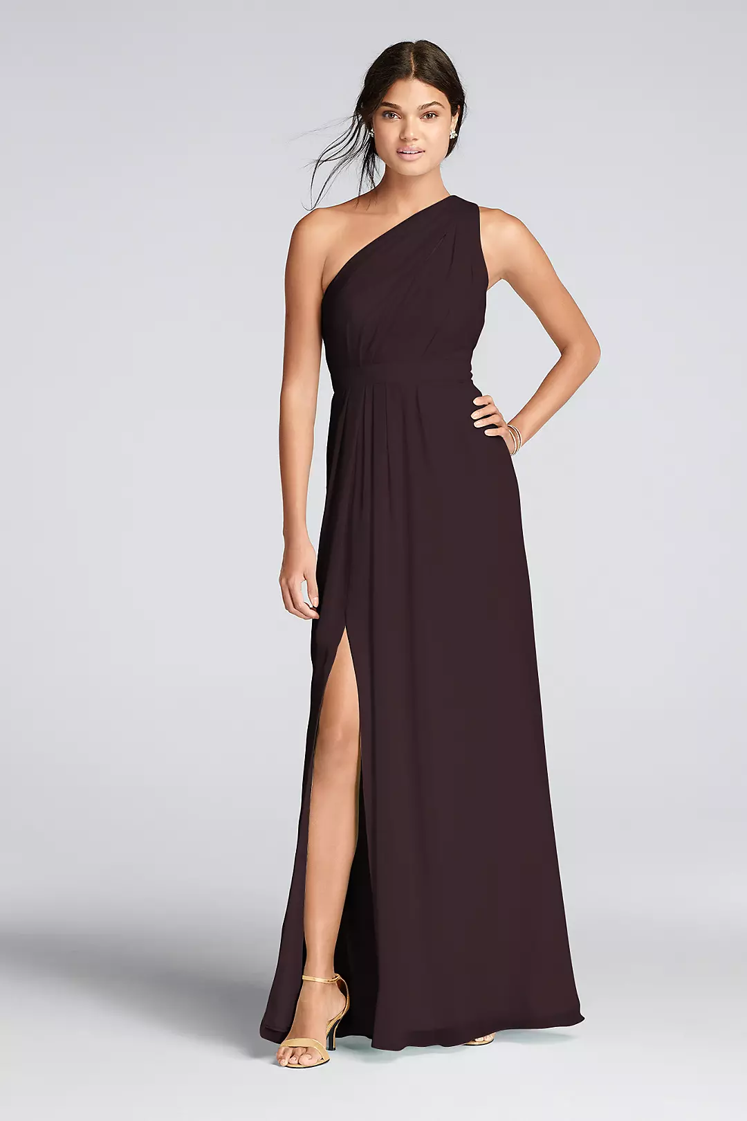 Long One-Shoulder Crinkle Chiffon Dress - Image 32