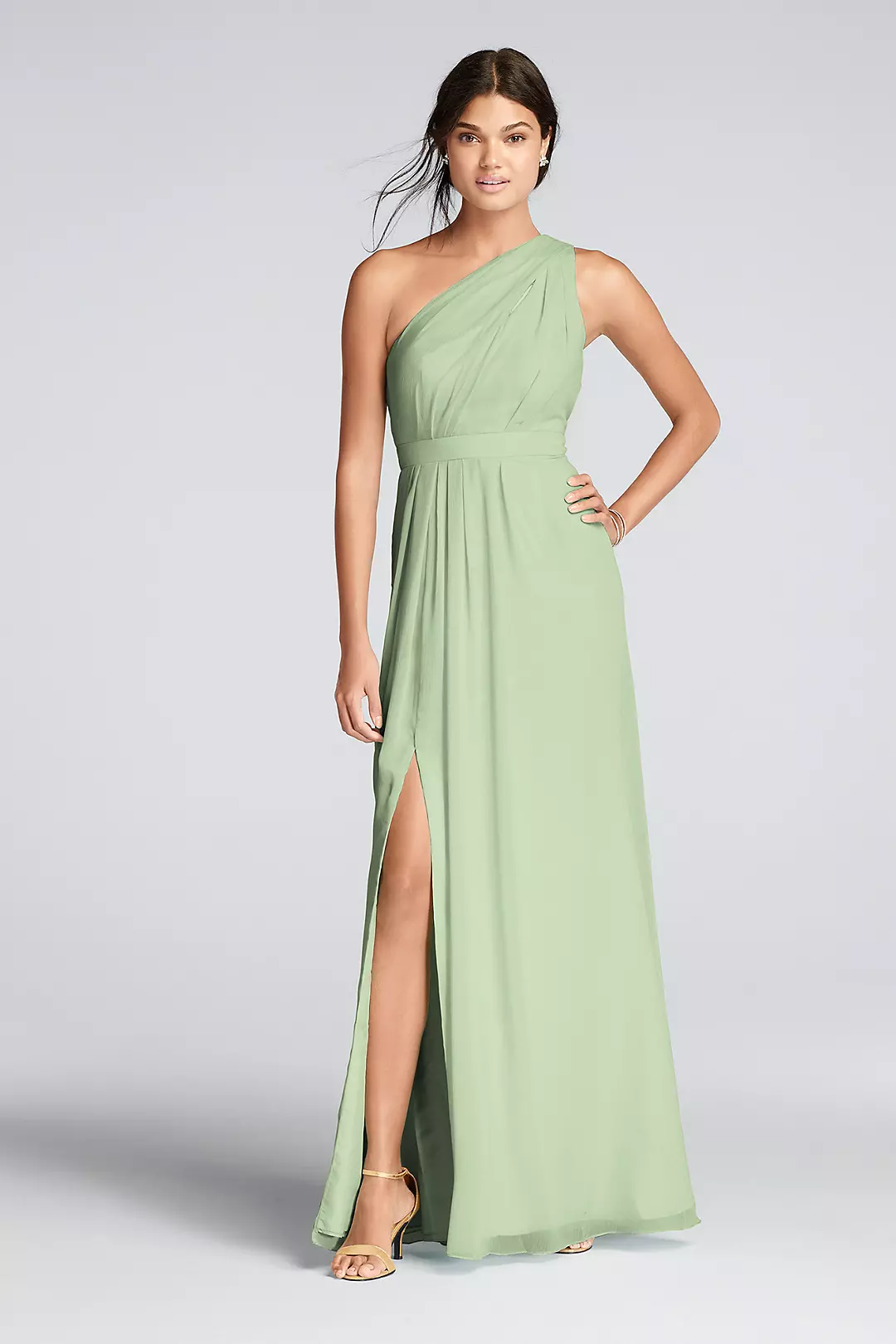 Long One-Shoulder Crinkle Chiffon Dress - Image 33