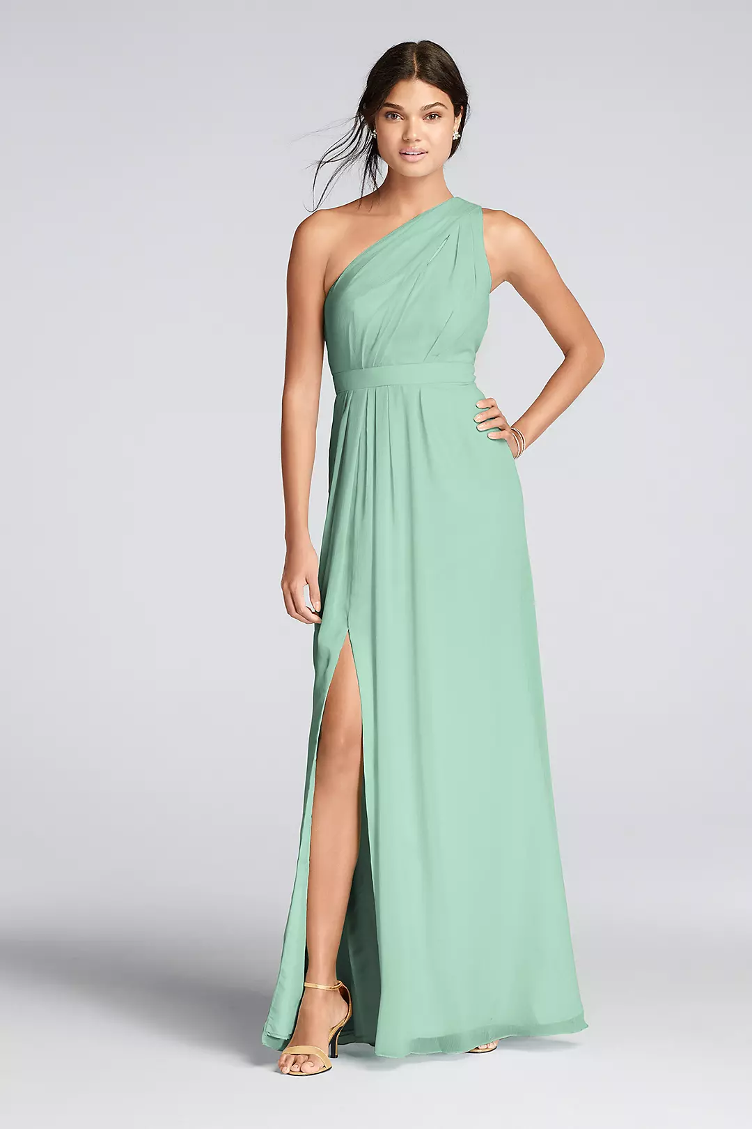 Long One-Shoulder Crinkle Chiffon Dress - Image 42