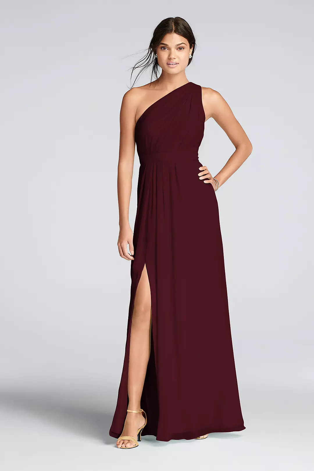 Long One-Shoulder Crinkle Chiffon Dress - Image 5