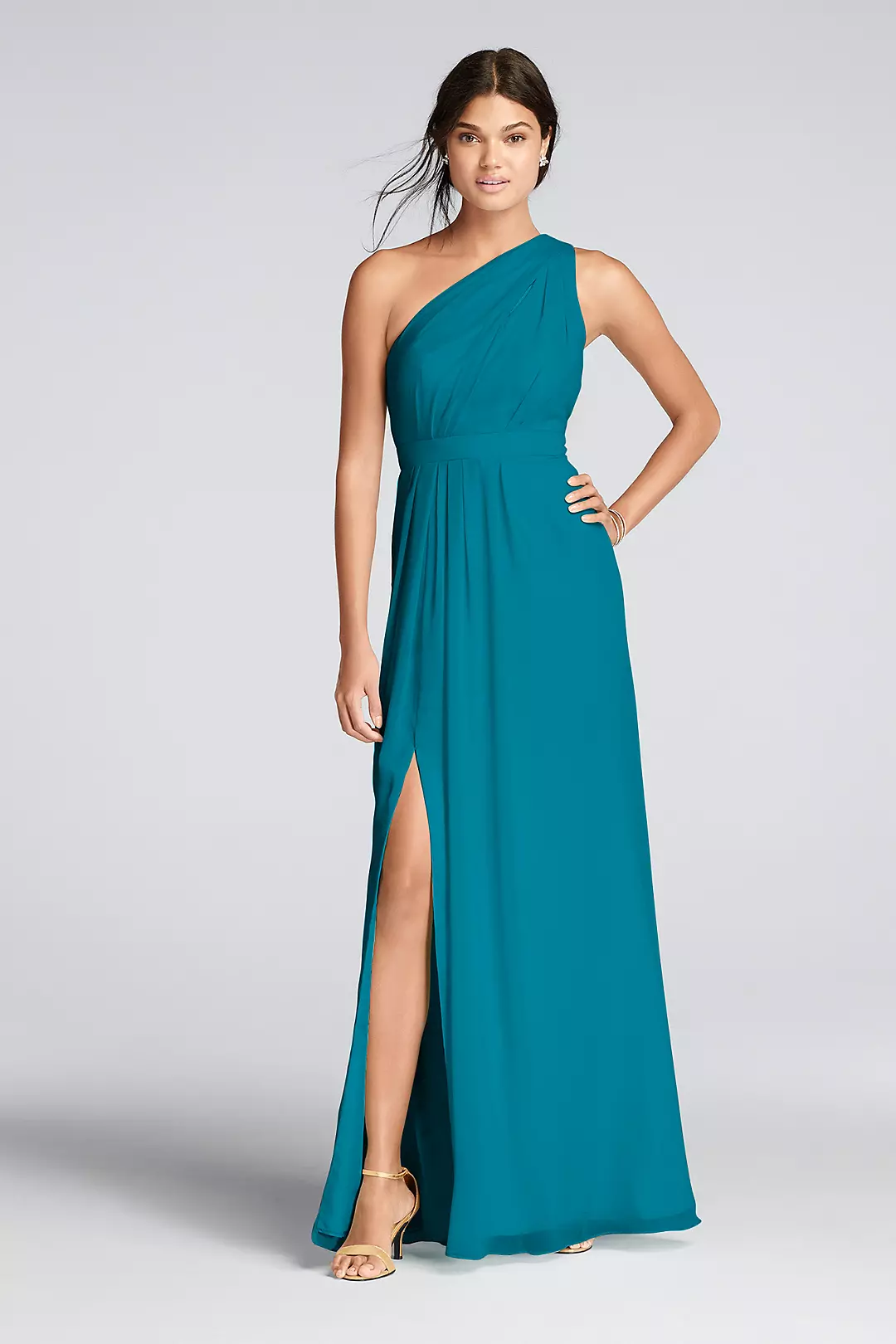 Long One-Shoulder Crinkle Chiffon Dress - Image 50