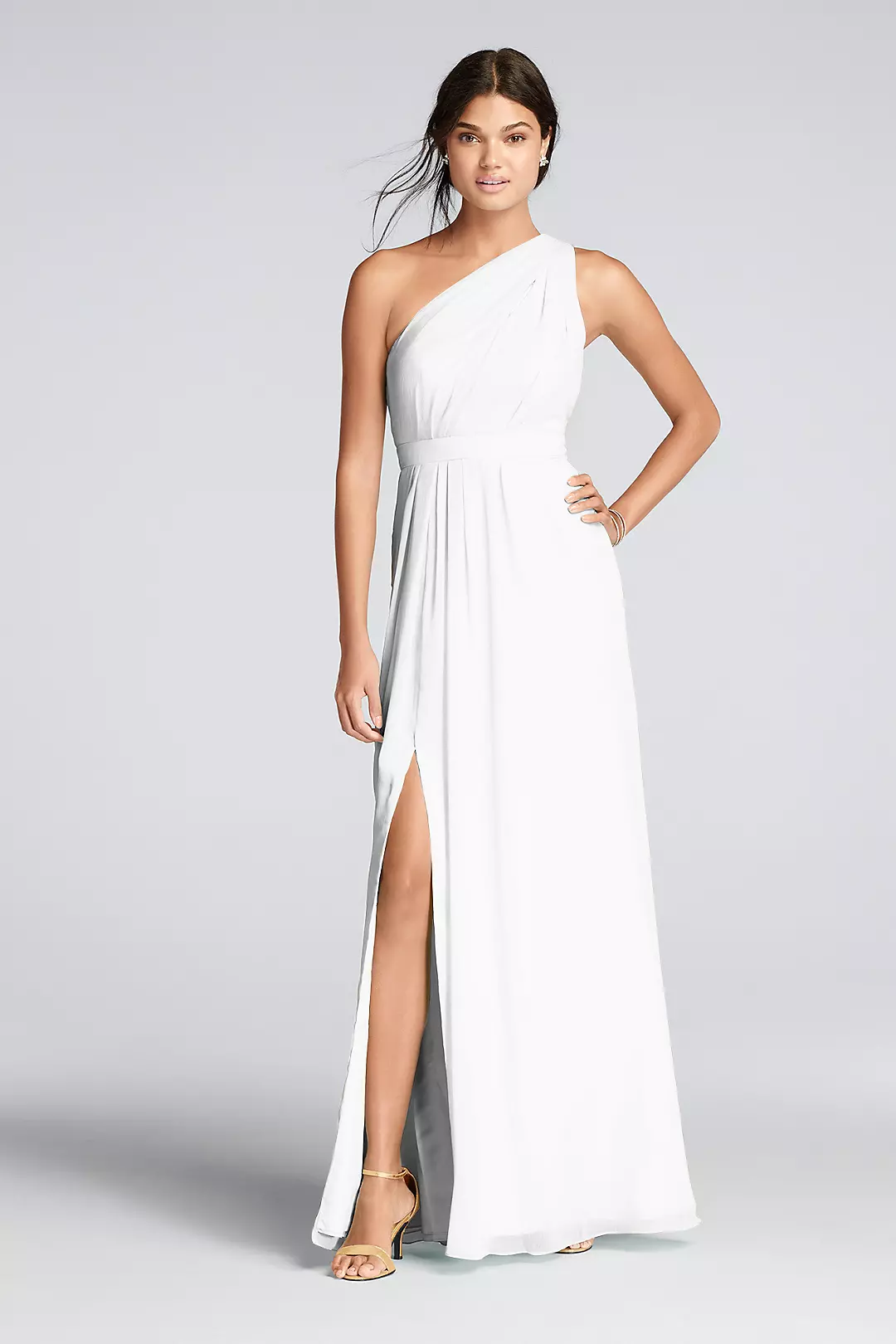 Long One-Shoulder Crinkle Chiffon Dress - Image 62