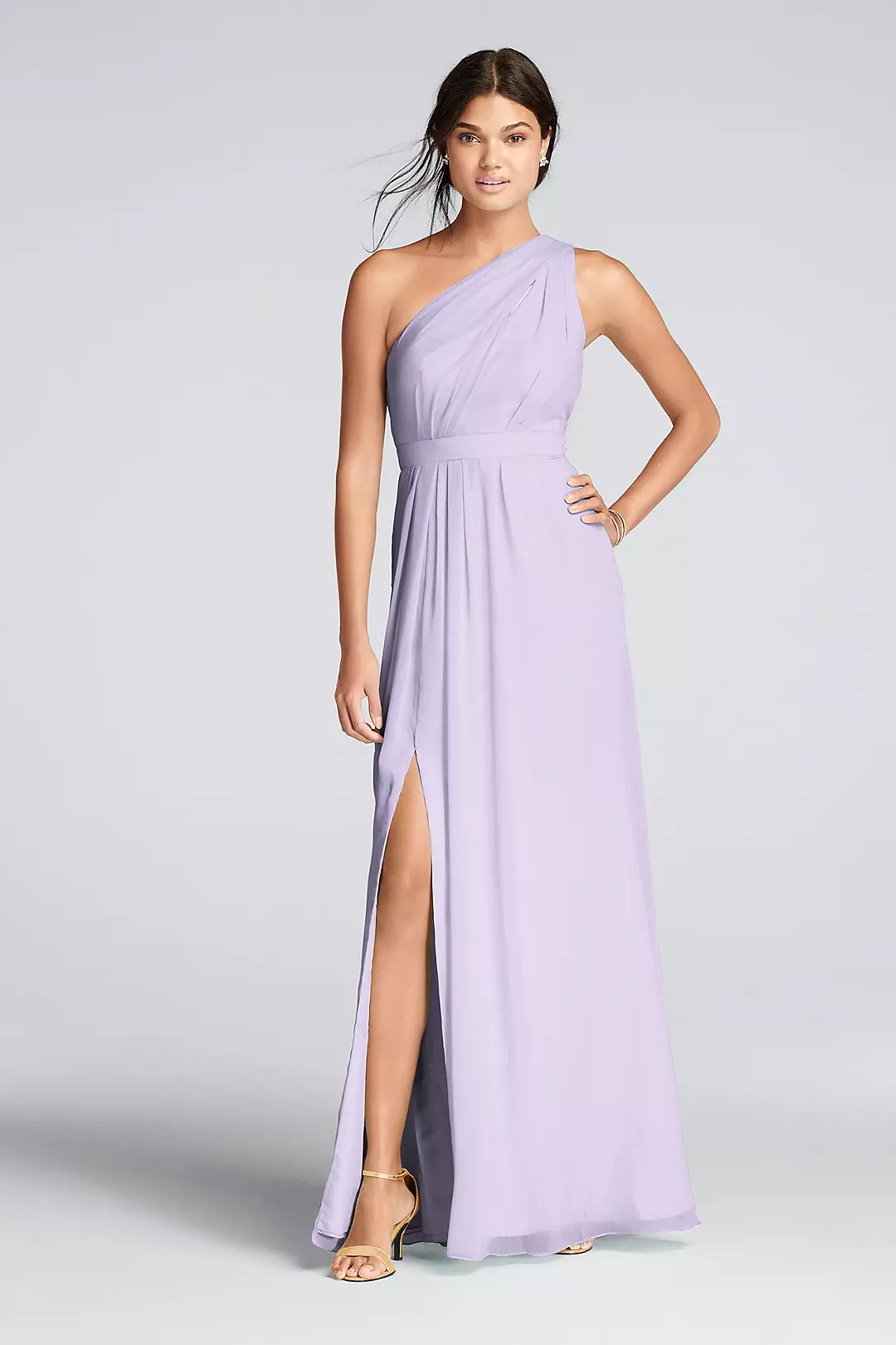 Long One-Shoulder Crinkle Chiffon Dress - Image 7