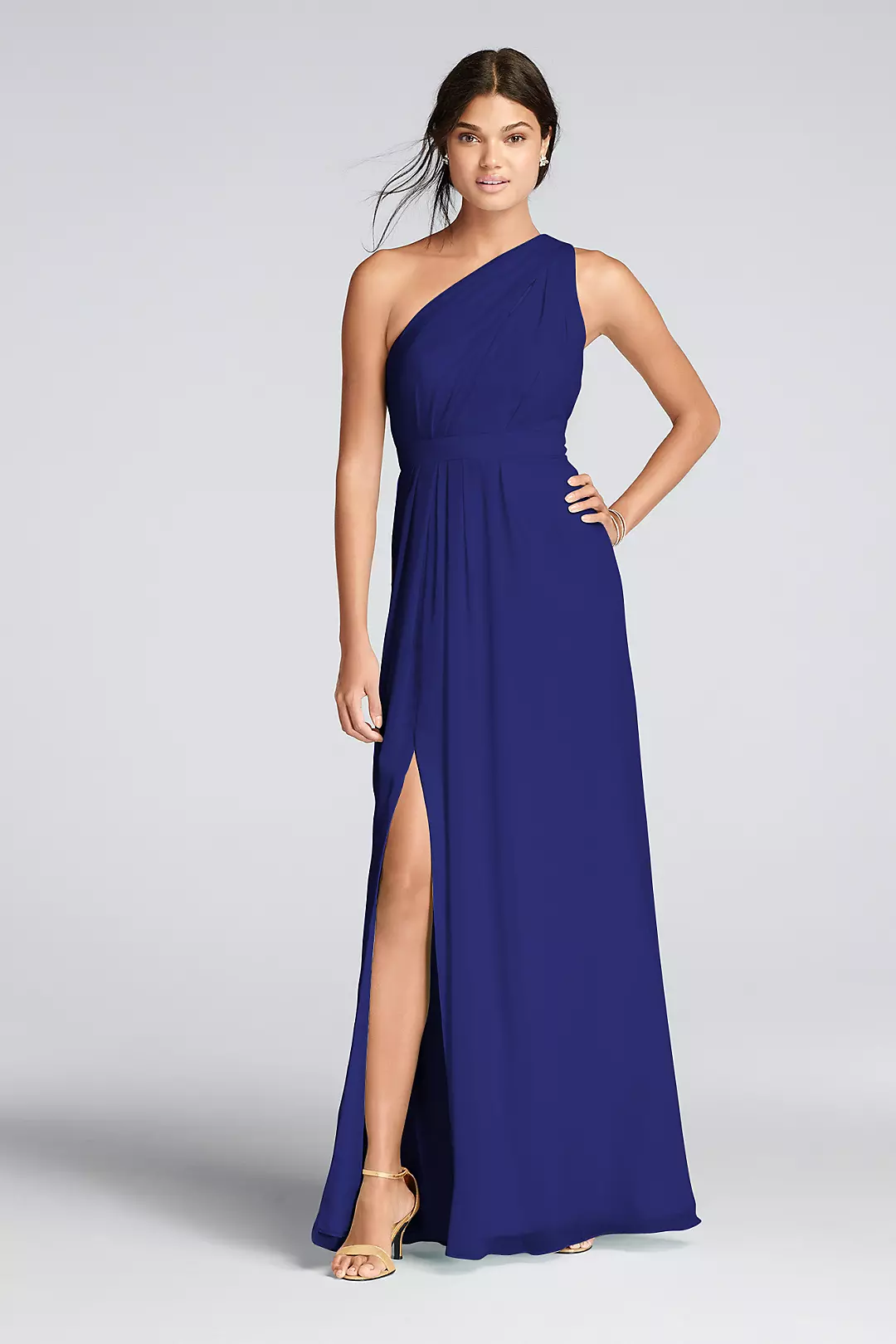 Long One-Shoulder Crinkle Chiffon Dress - Image 9