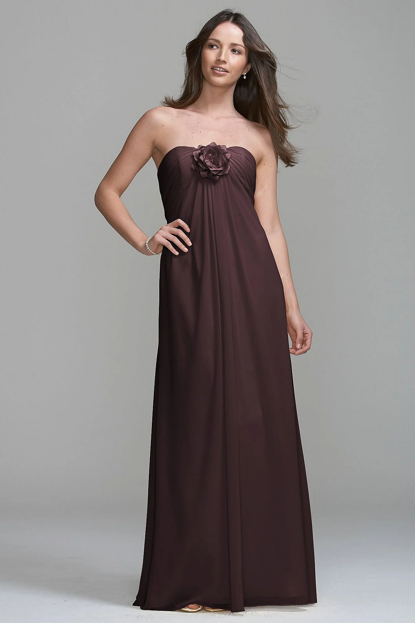 Long Chiffon Dress with Removable Flower Detail