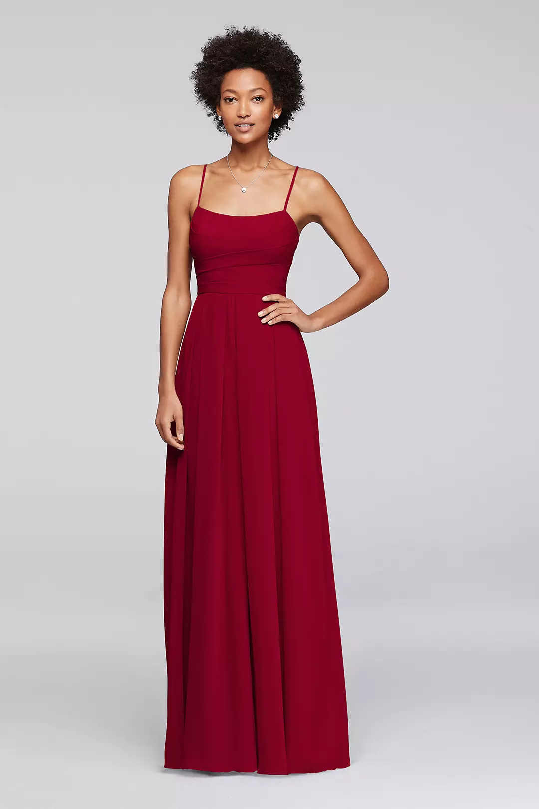Long Chiffon Spaghetti Strap Bridesmaid Dress - Image 39