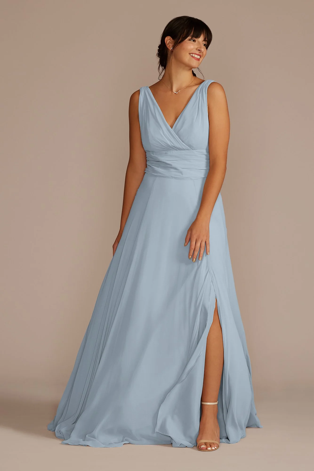 Long Chiffon Surplice Tank Bridesmaid Dress - Image 16