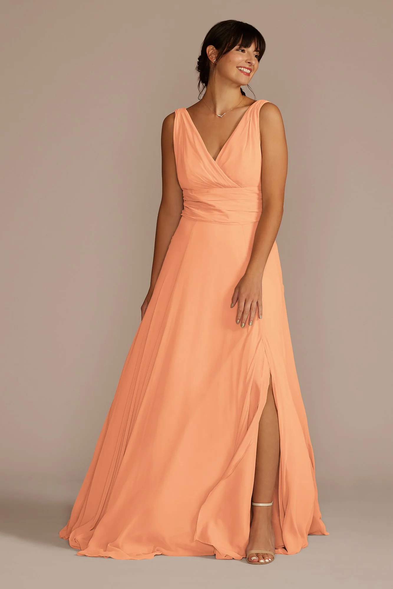 Long Chiffon Surplice Tank Bridesmaid Dress - Image 28