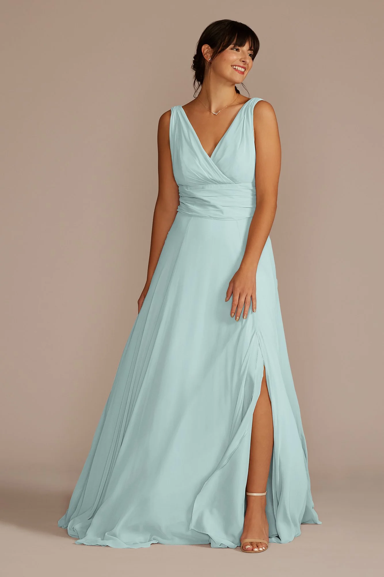 Long Chiffon Surplice Tank Bridesmaid Dress - Image 32
