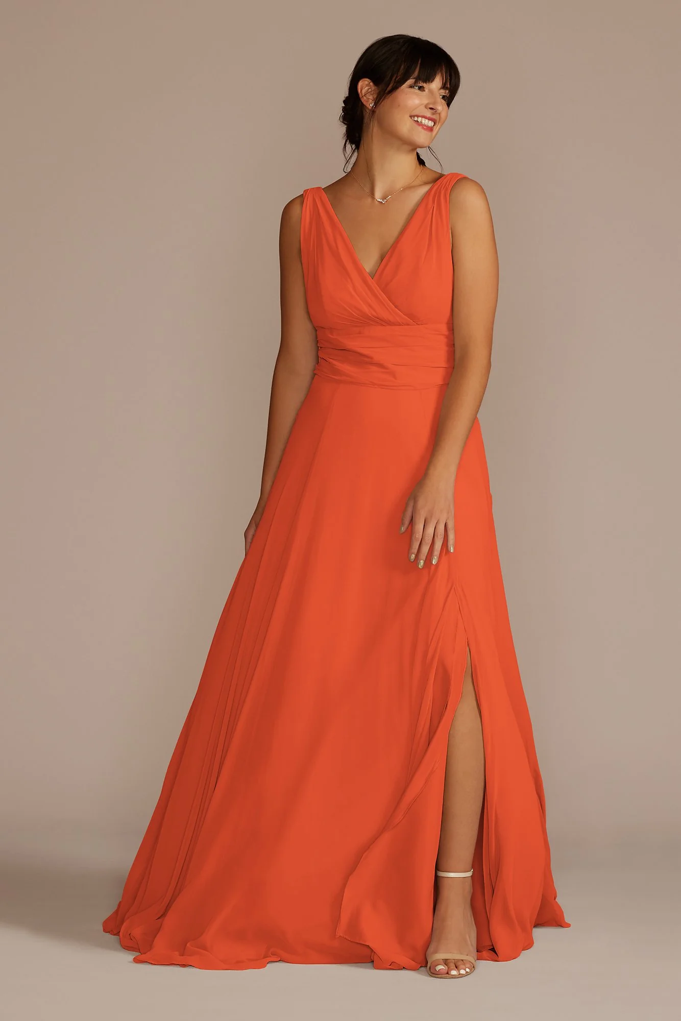 Long Chiffon Surplice Tank Bridesmaid Dress - Image 33